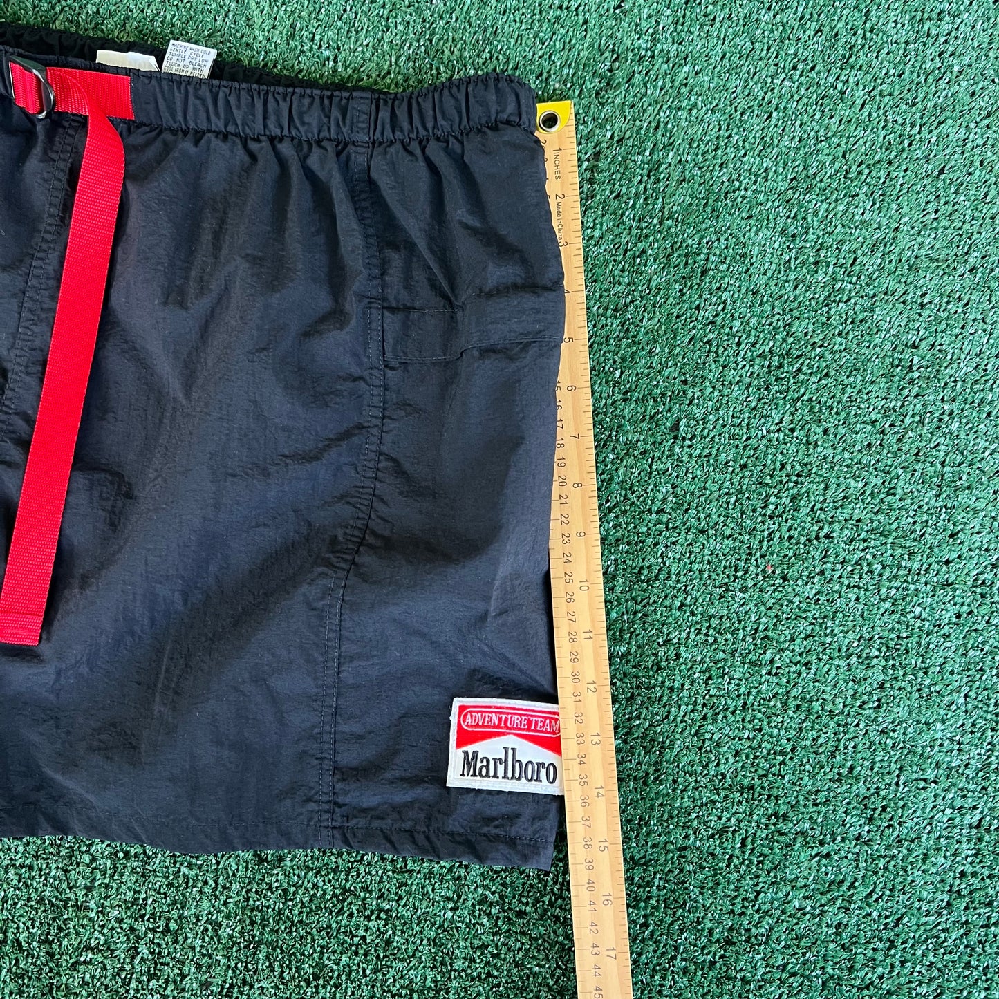90s Marlboro Adventure Team Board Shorts Black Lined Swim Trunks - Large