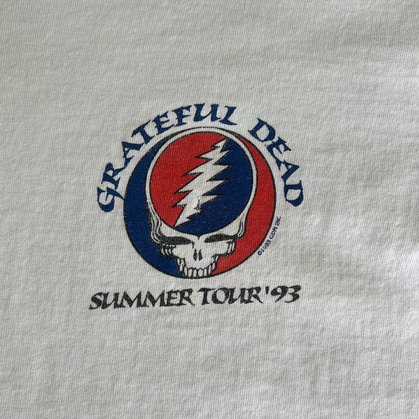 1993 Liquid Blue White Distressed Grateful Dead Summer Tour Band T-Shirt - XL