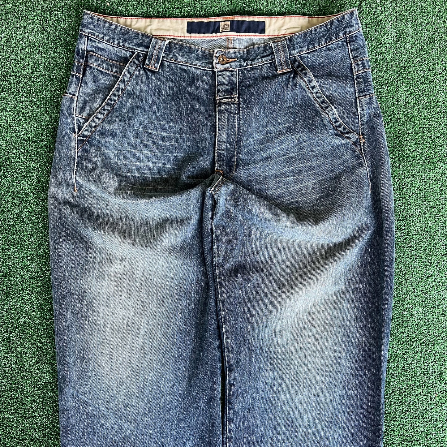 Y2K Marithe Francois Girbaud MFG Distressed Baggy Wide-Leg Blue Jeans - 41x33.5" 21" Openings