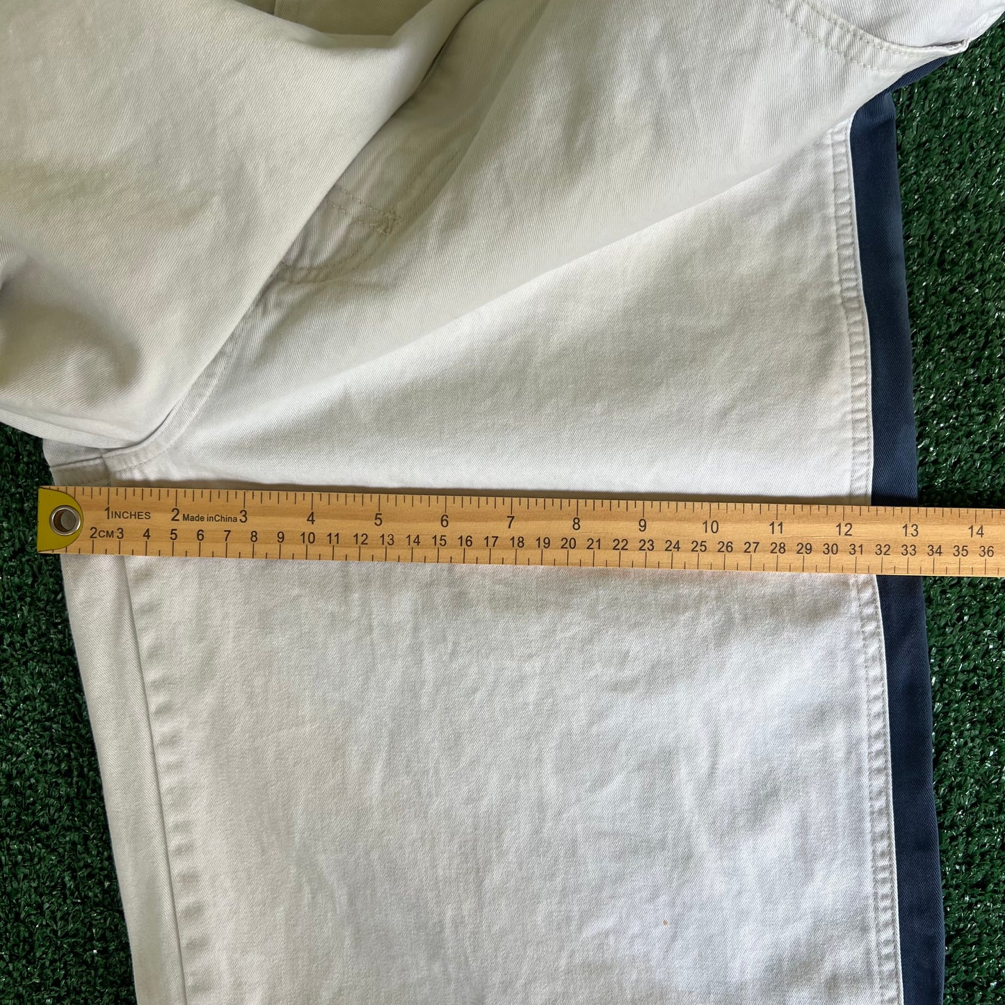 Y2K Wu Wear Distressed Baggy Light Khaki Faded Navy Striped Pants - 31x30.5" 20" Openings