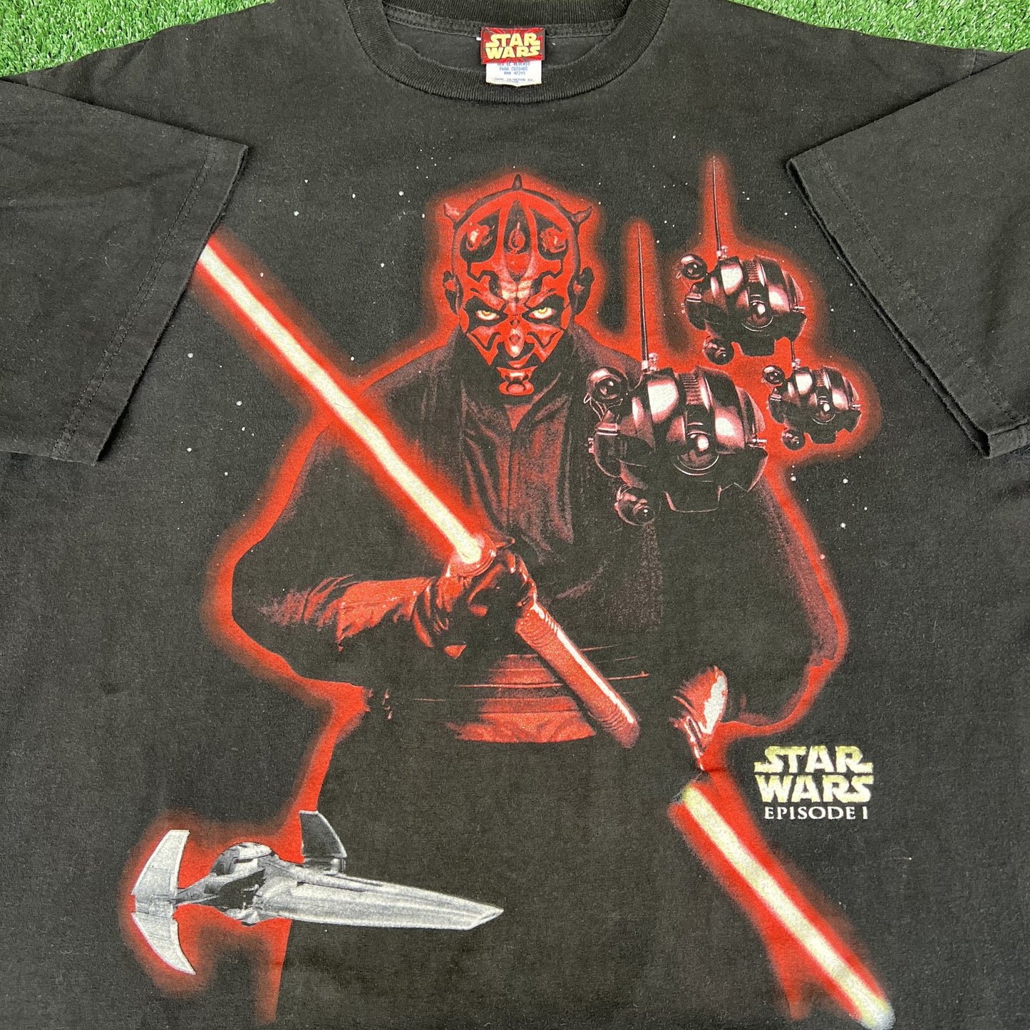 VTG 1999 90s Men's Star Wars Episode 1 Darth Maul Movie Promo Black T-Shirt XL