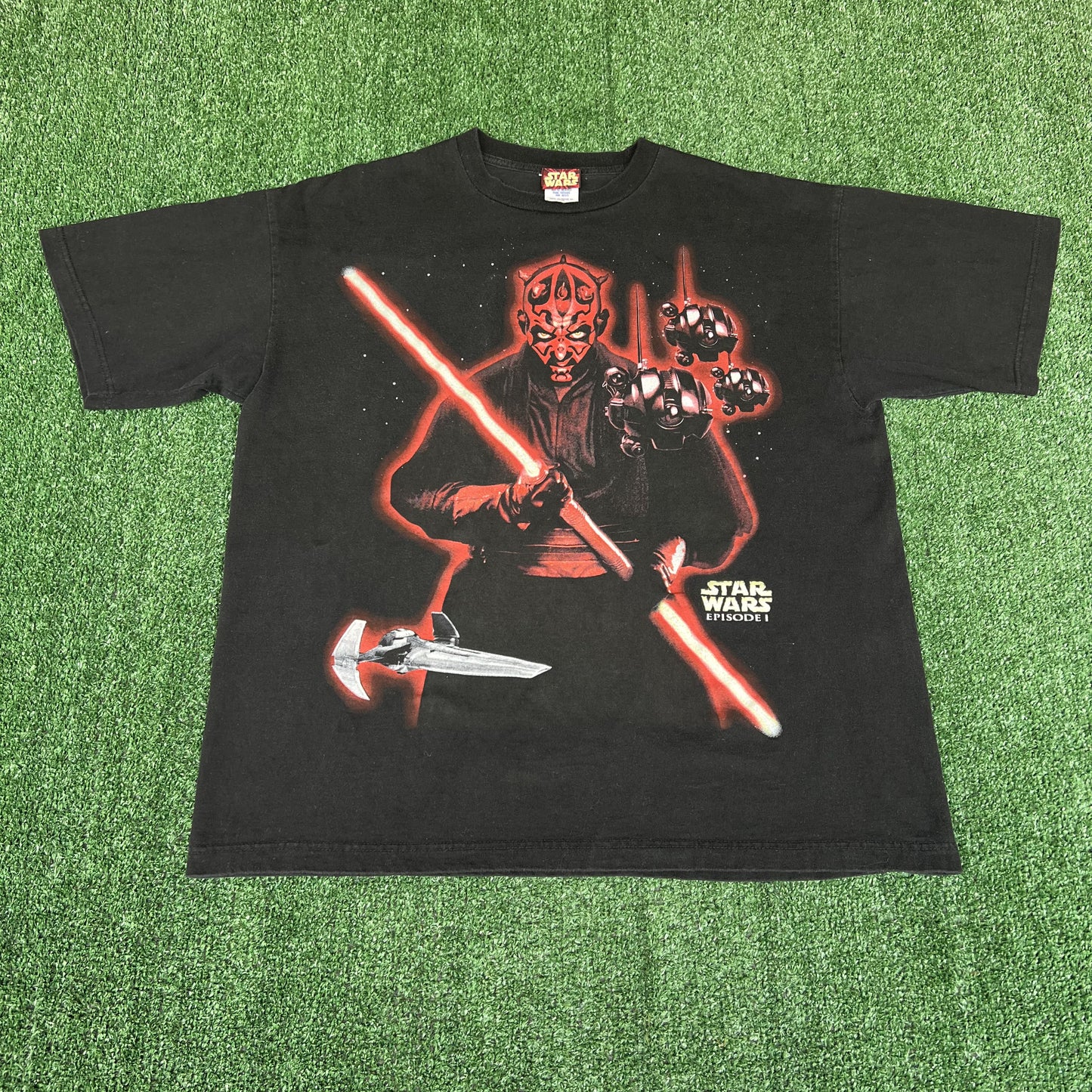 VTG 1999 90s Men's Star Wars Episode 1 Darth Maul Movie Promo Black T-Shirt XL