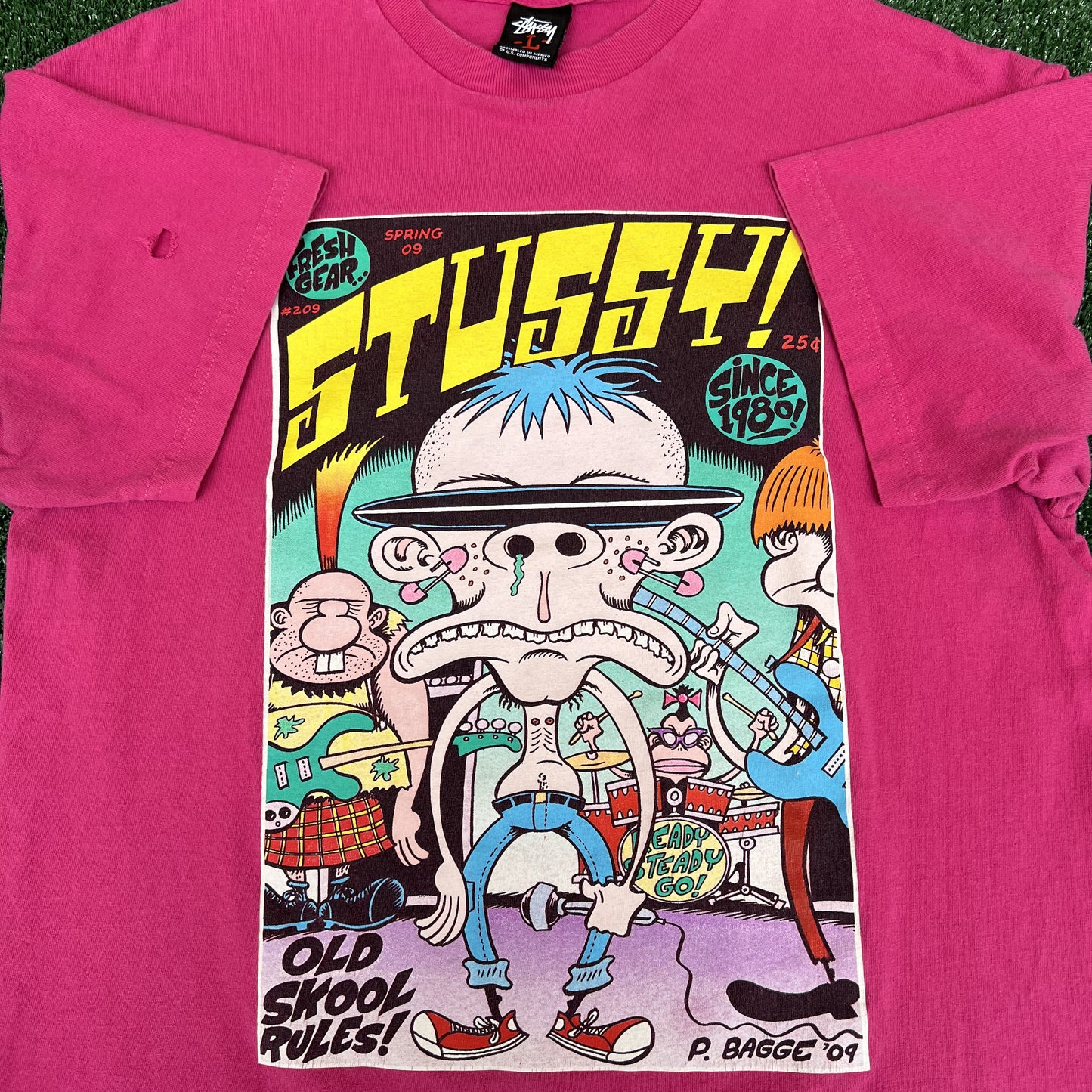 Vintage Y2K 2009 Men's Stussy X Peter Bagge Comics Rock Hot Pink T-Shirt Large