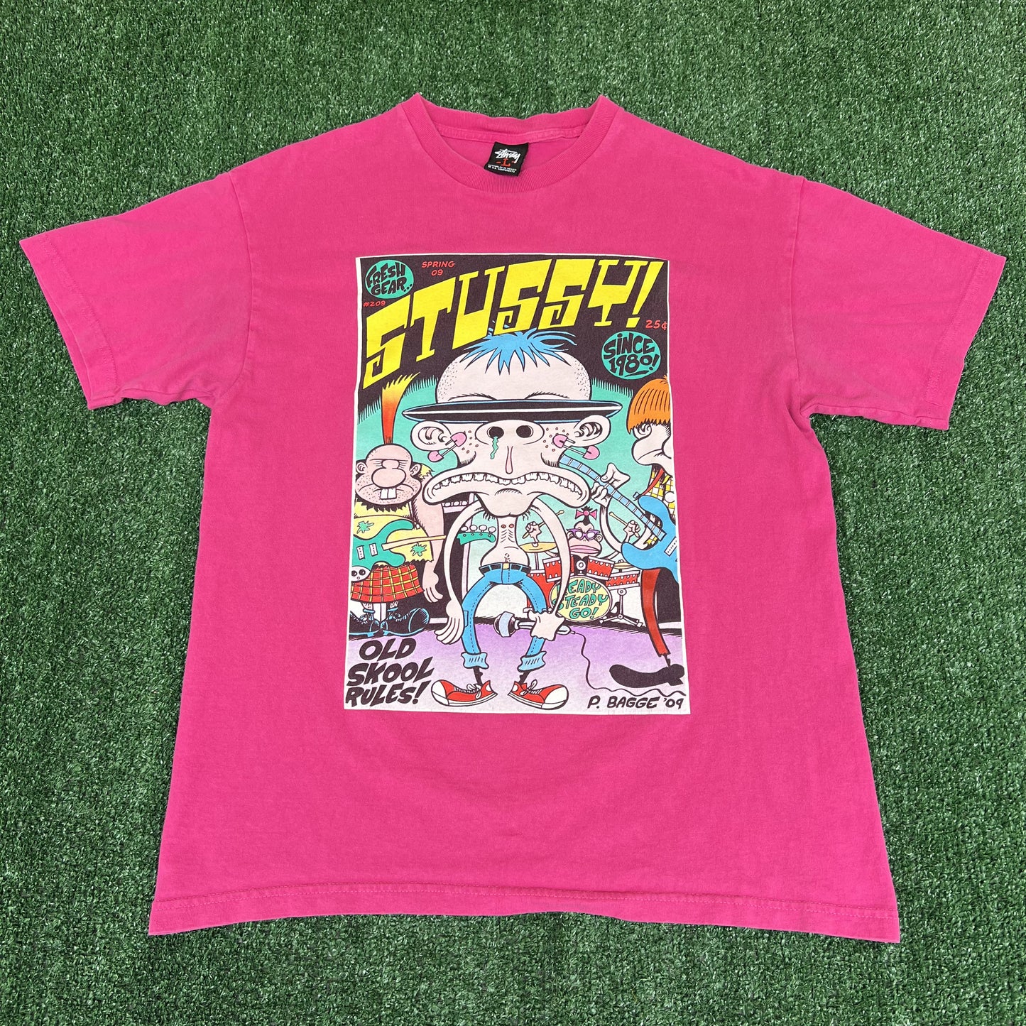 Vintage Y2K 2009 Men's Stussy X Peter Bagge Comics Rock Hot Pink T-Shirt Large