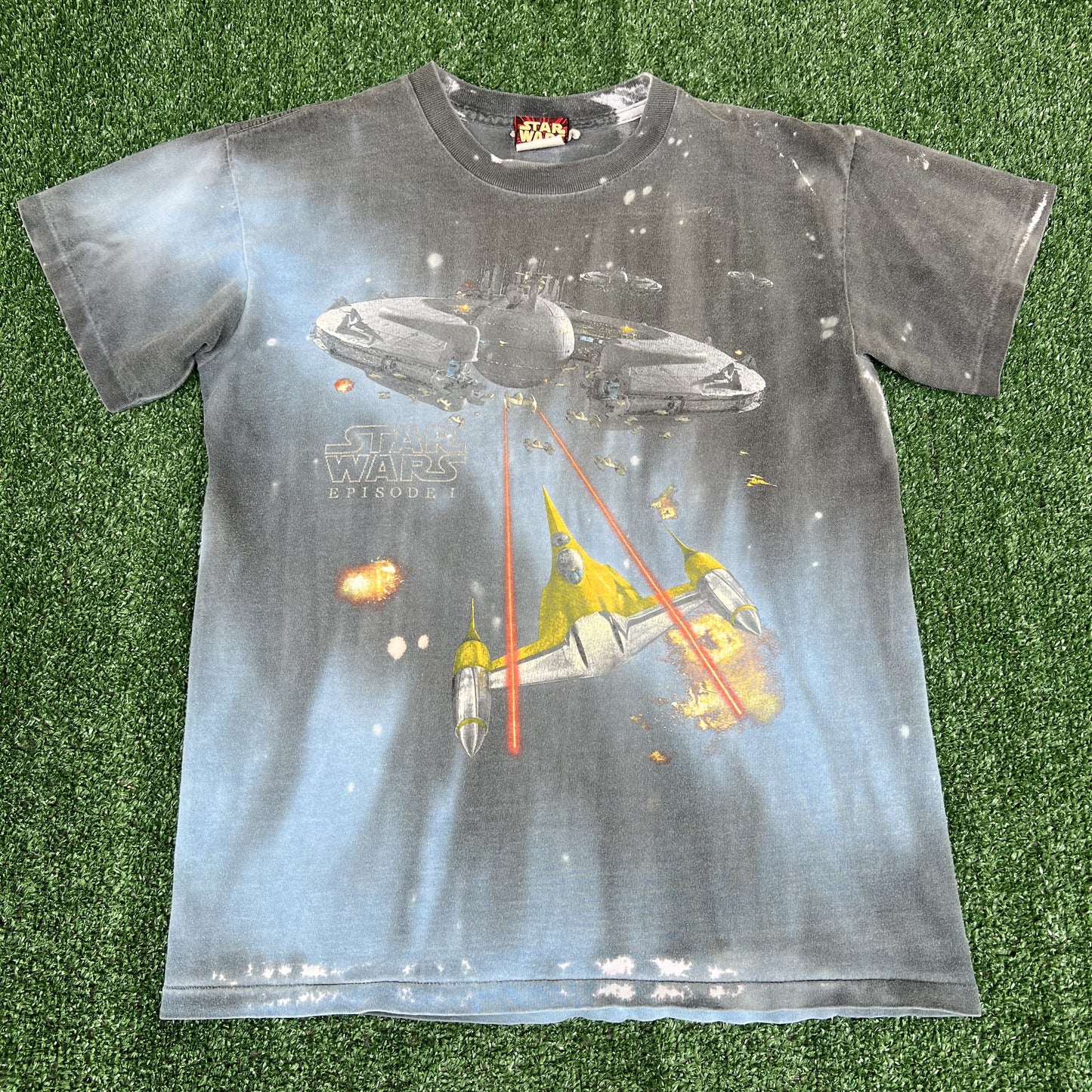 VTG 1999 90s Star Wars Tie-Dye Single Stitch T-Shirt XS 18.5x24" Liquid Blue Sty