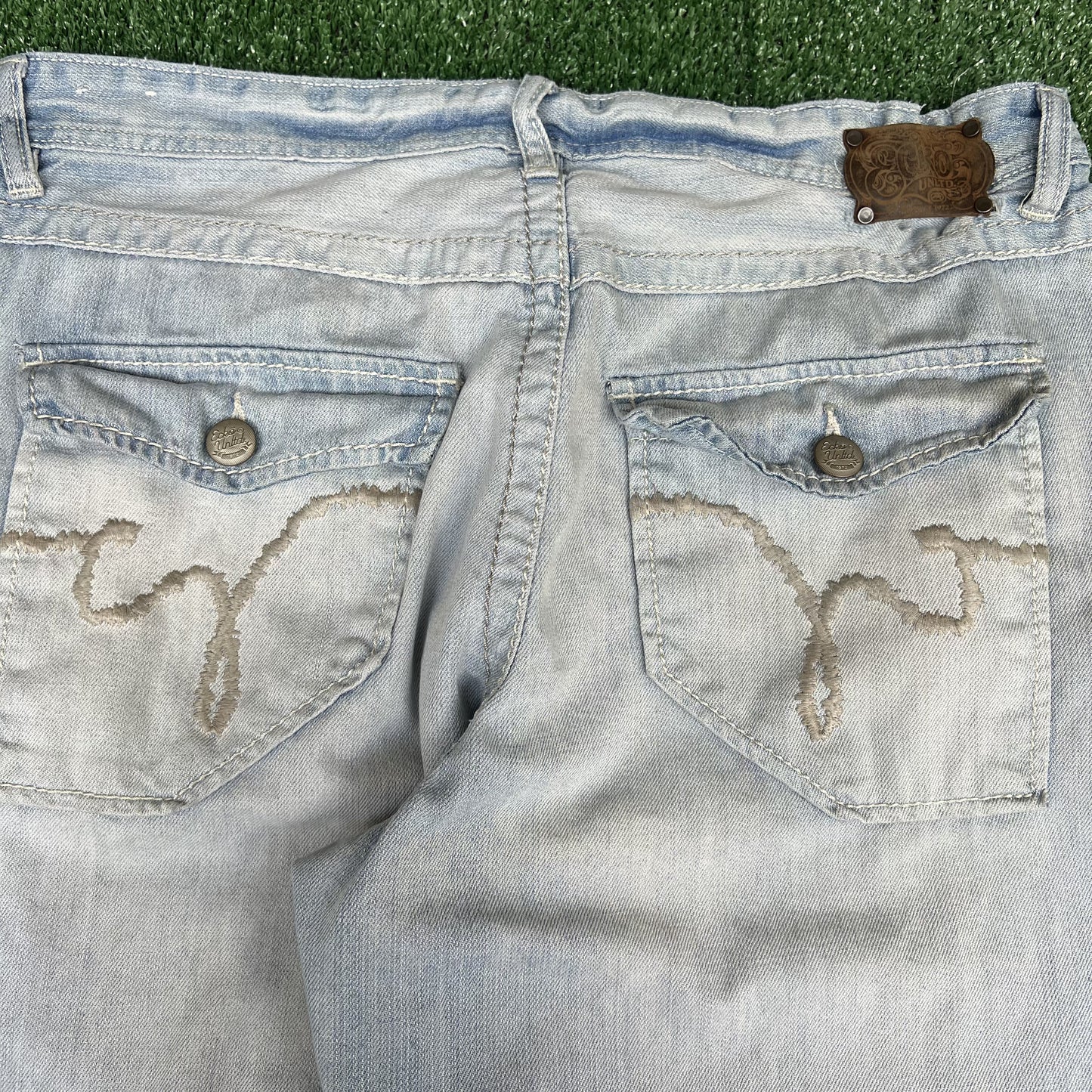 VTG Ecko Unltd. Jeans Mens 36x27" Blue Light Wash Wide-Leg Baggy Flap Pocket Y2K