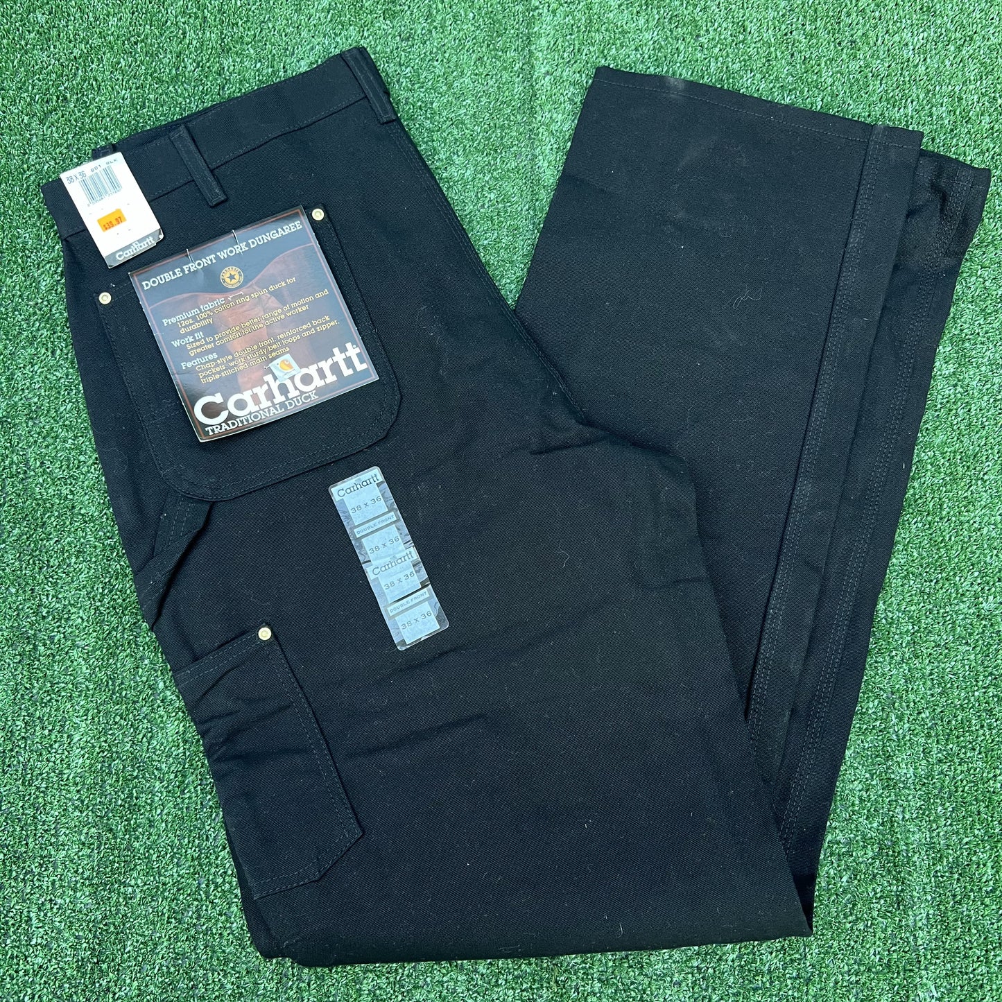 Vintage Carhartt B01 BLK Pants Mens 38x36 Black Canvas Double Knee Deadstock Y2K