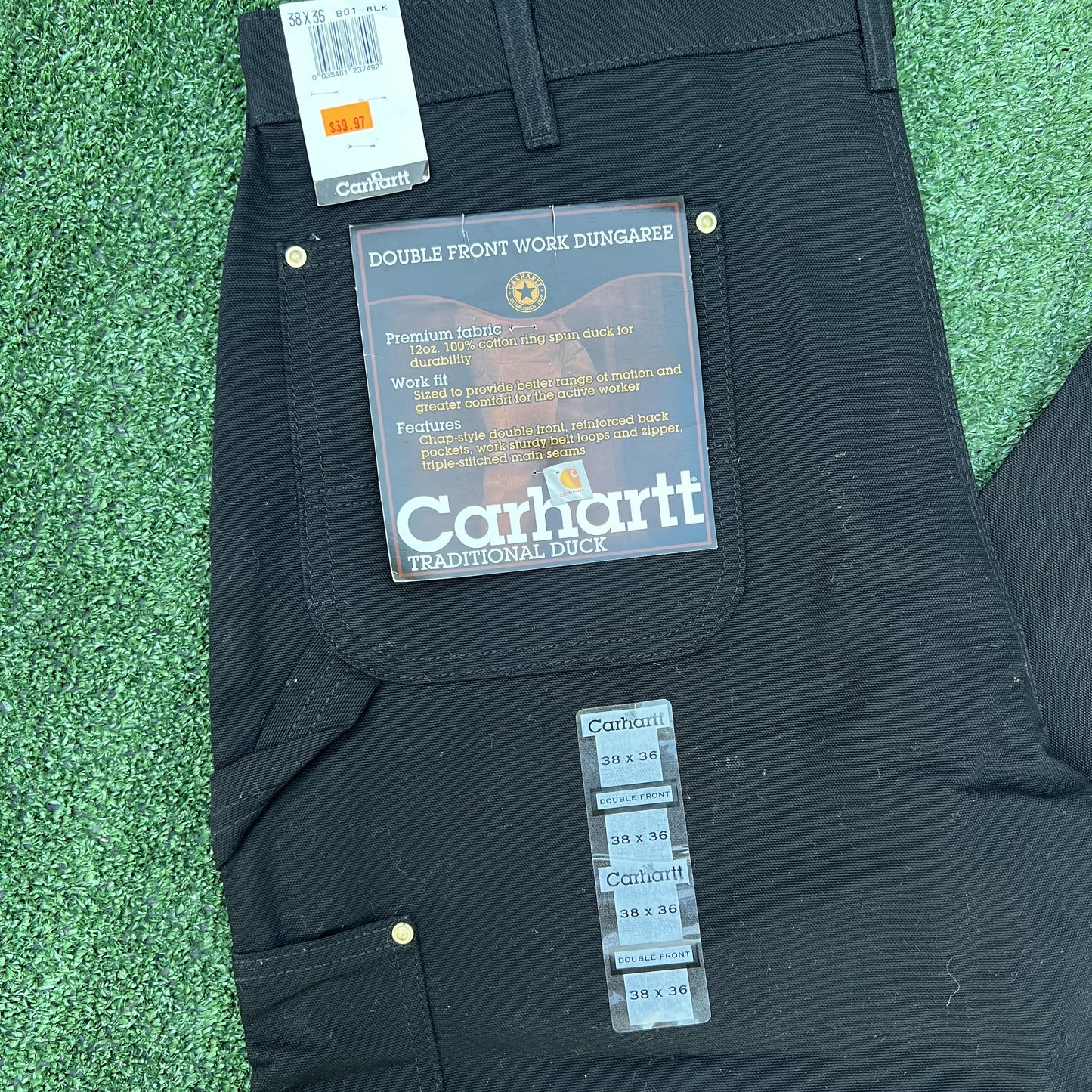 Vintage Carhartt B01 BLK Pants Mens 38x36 Black Canvas Double Knee Deadstock Y2K