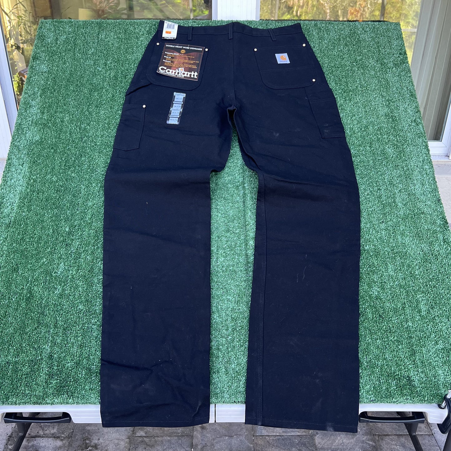 Vintage Carhartt B01 BLK Pants Mens 38x36 Black Canvas Double Knee Deadstock Y2K