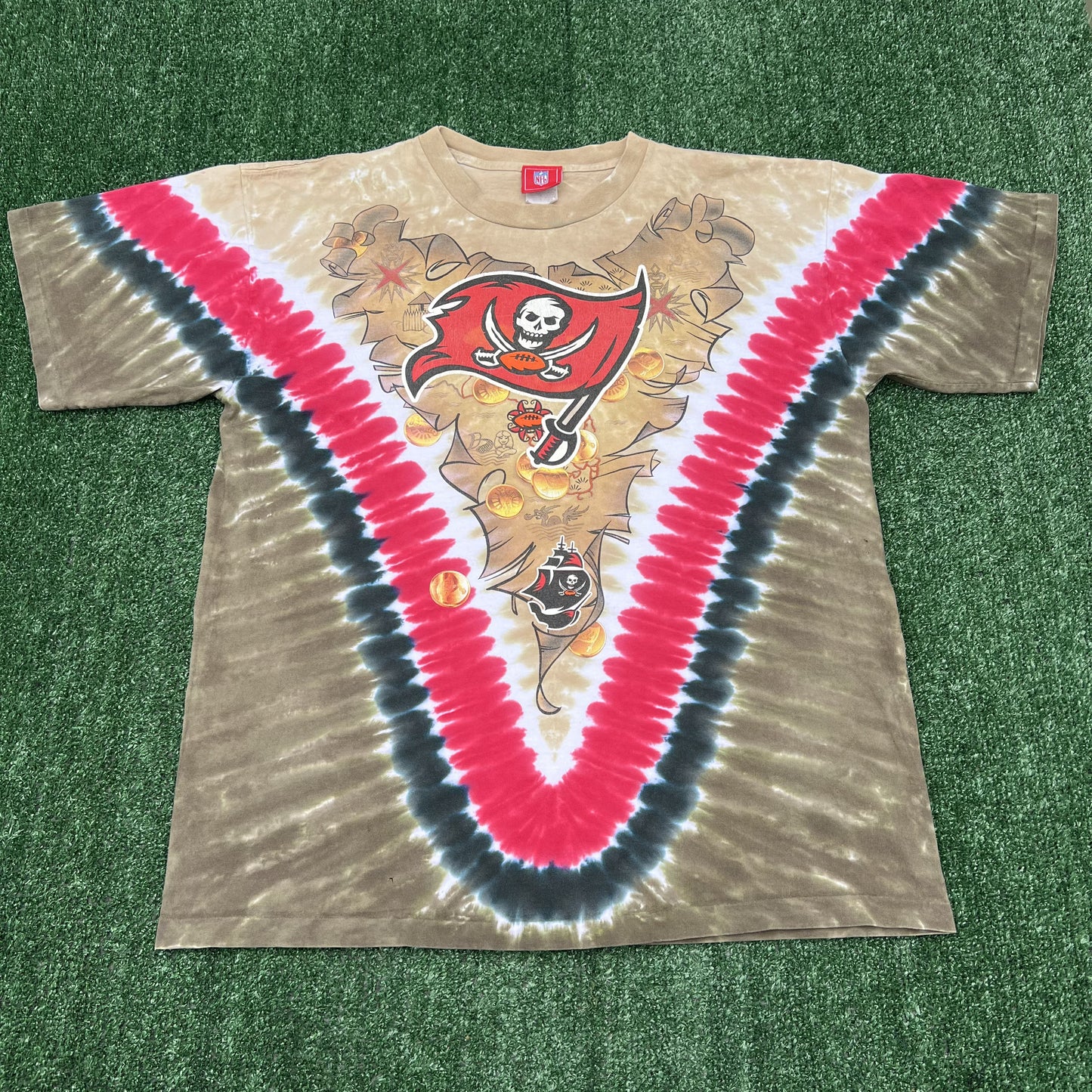 VTG Liquid Blue NFL Tampa Bay Buccaneers T-Shirt Mens XL Tie-Dye Single USA 90s