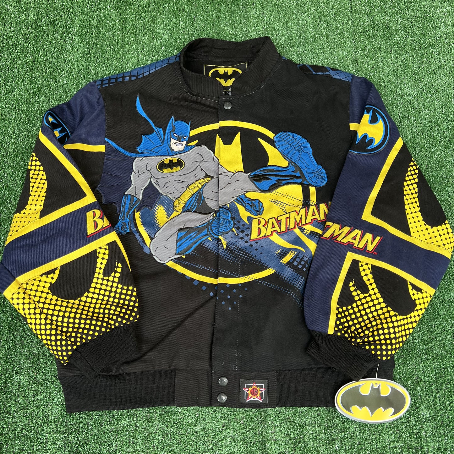 NWT Vintage JH Design Batman Racing Jacket – Youth 2XL (Fits Men’s Small, Black)