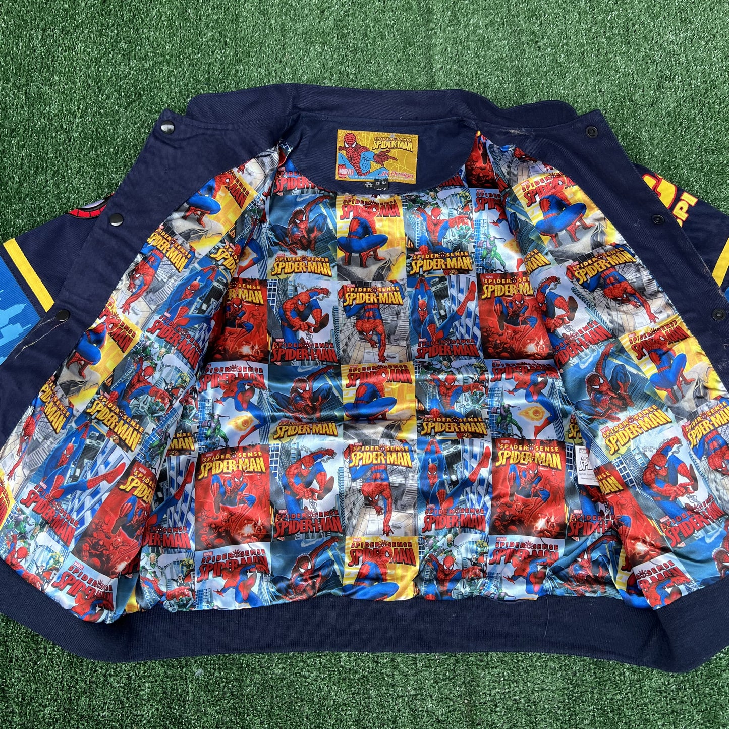 NWT Vintage JH Design Spider-Man Racing Jacket – Youth 2XL (Fits Men’s Small, Blue)