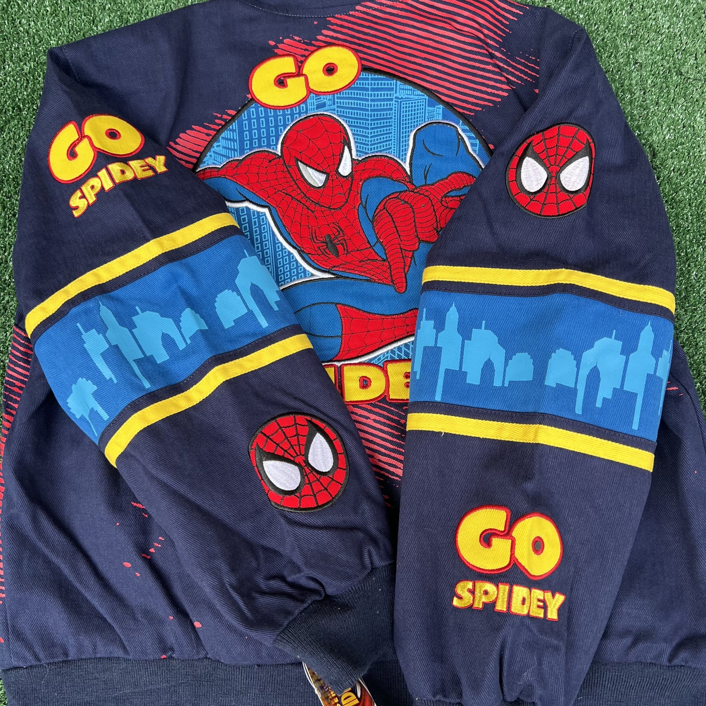 NWT Vintage JH Design Spider-Man Racing Jacket – Youth 2XL (Fits Men’s Small, Blue)