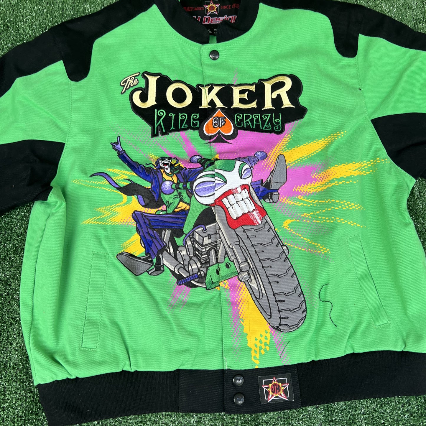 NWT Vintage JH Design Joker Racing Jacket – Youth 2XL (Fits Men’s Small, Green, DC Comics)