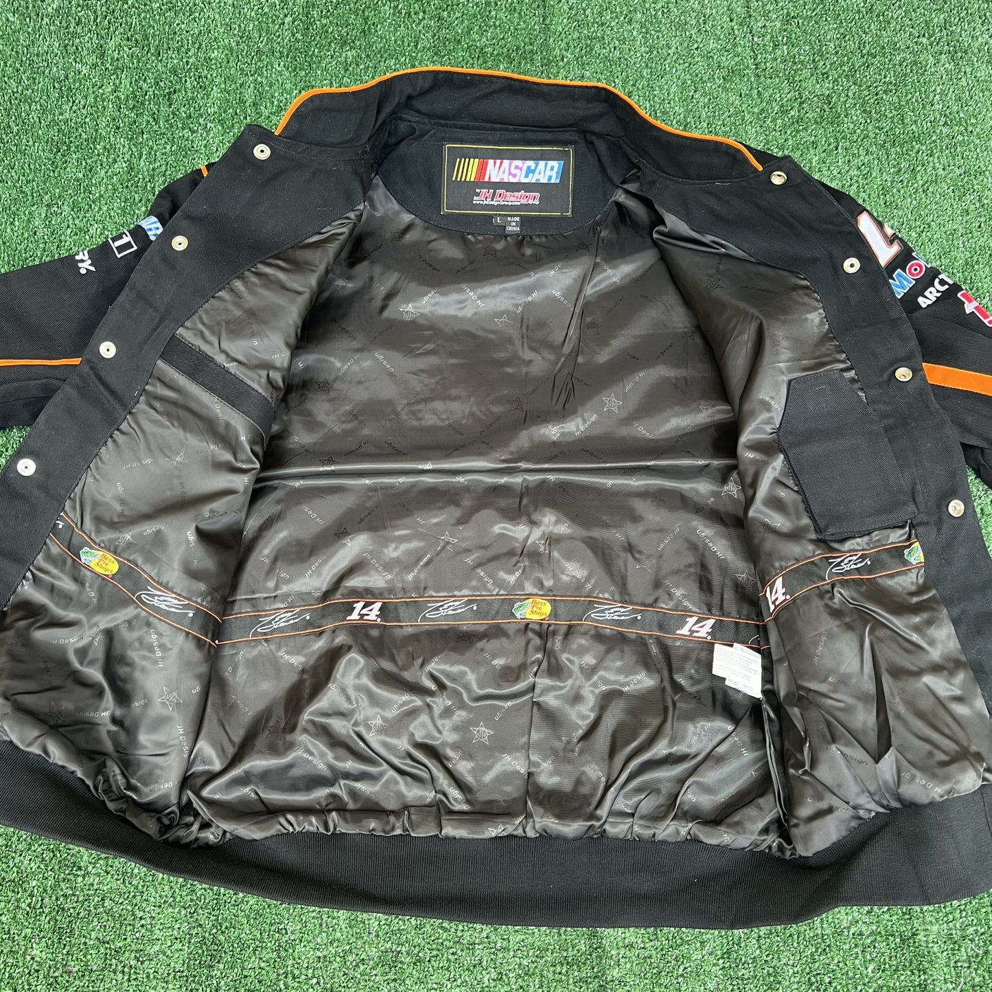 NWT VTG JH Designs Bass Pro Shops NASCAR Jacket Men’s Large – Tony Stewart #14 Black Racing