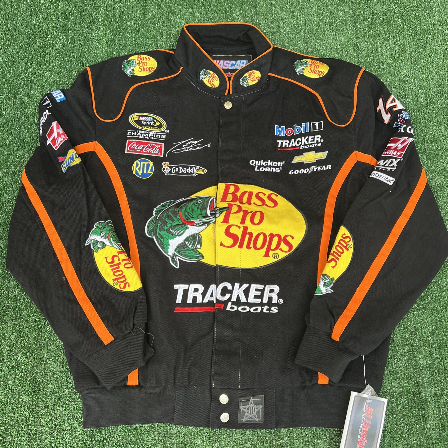 NWT VTG JH Designs Bass Pro Shops NASCAR Jacket Men’s Large – Tony Stewart #14 Black Racing