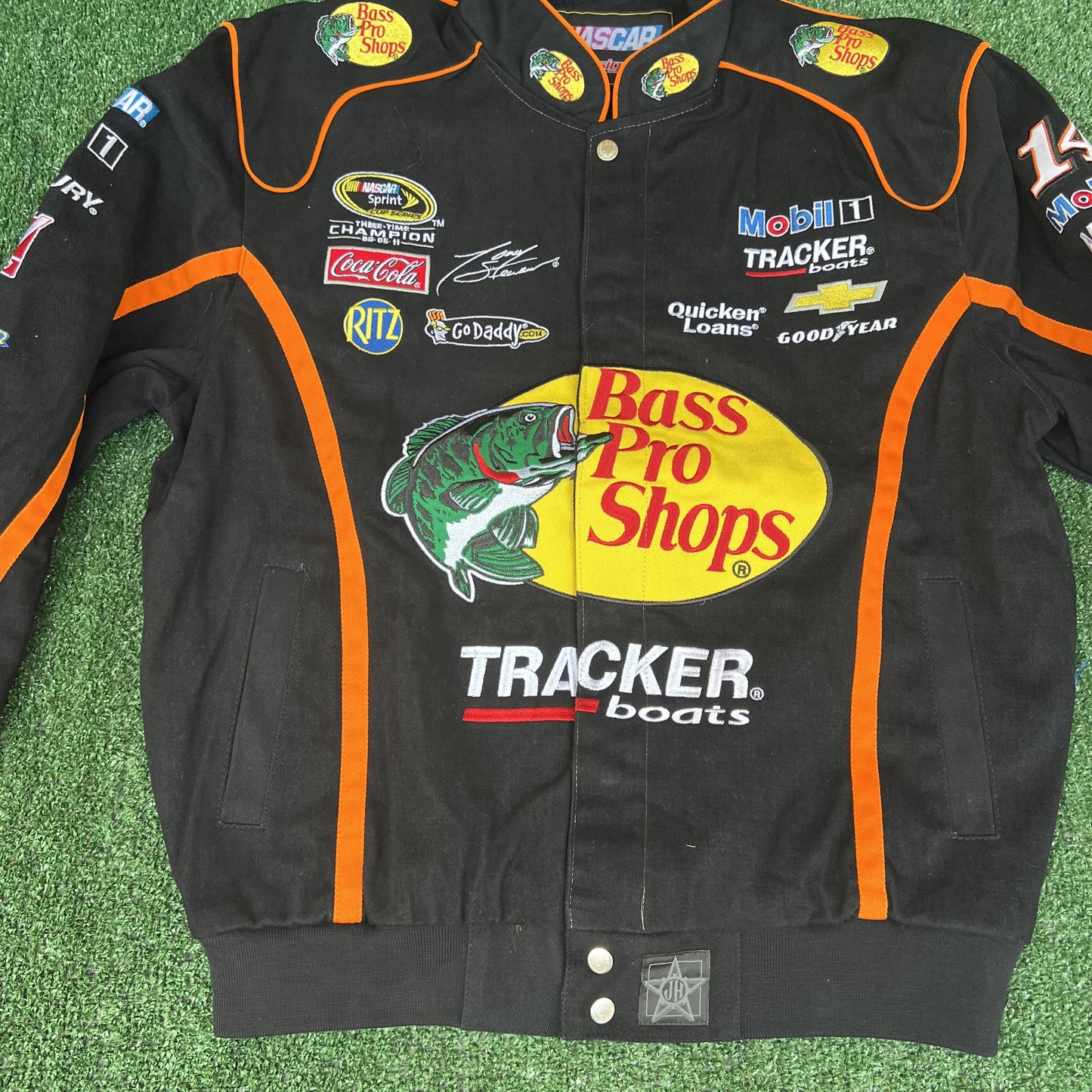 NWT VTG JH Designs Bass Pro Shops NASCAR Jacket Men’s Large – Tony Stewart #14 Black Racing