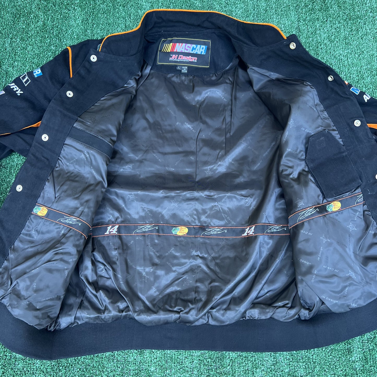 NWT VTG JH Designs Bass Pro Shops NASCAR Jacket Men’s Large – Tony Stewart #14 Black Racing