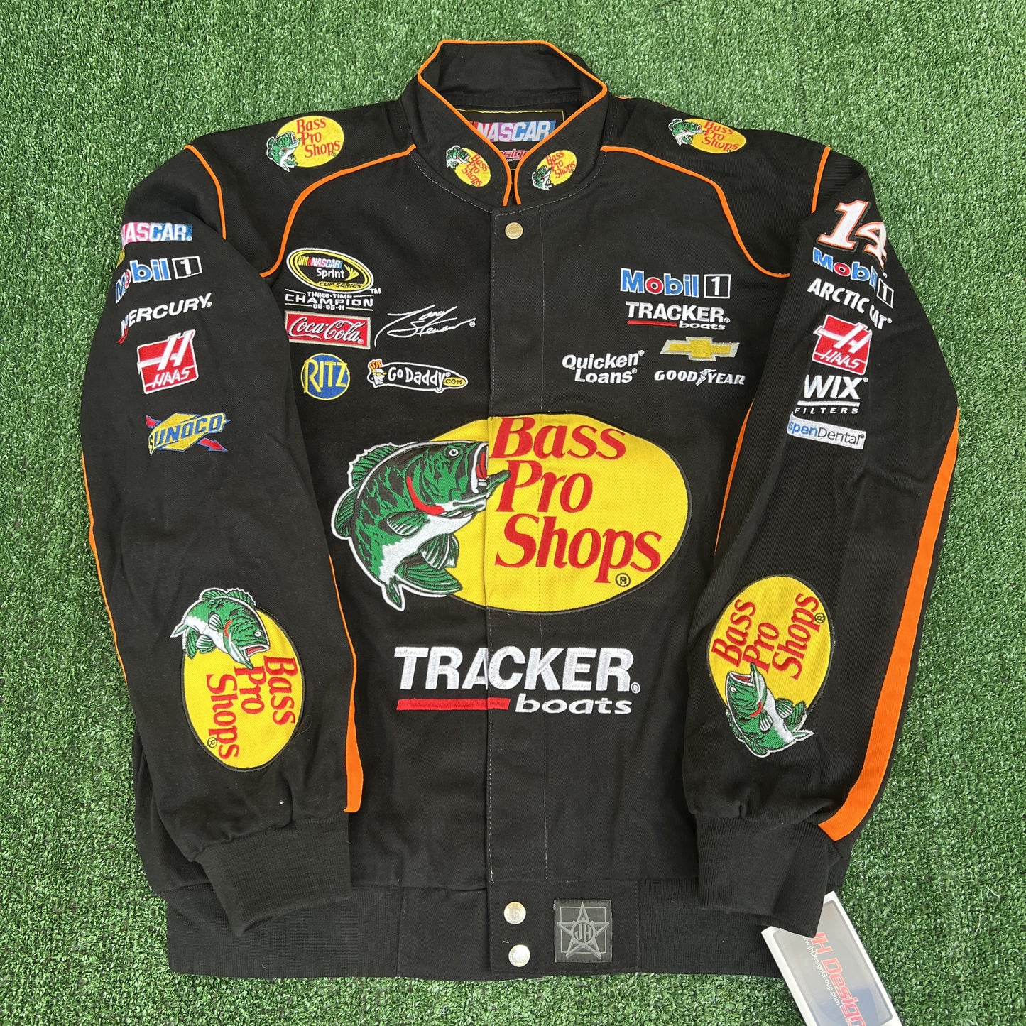 NWT VTG JH Designs Bass Pro Shops NASCAR Jacket Men’s Large – Tony Stewart #14 Black Racing