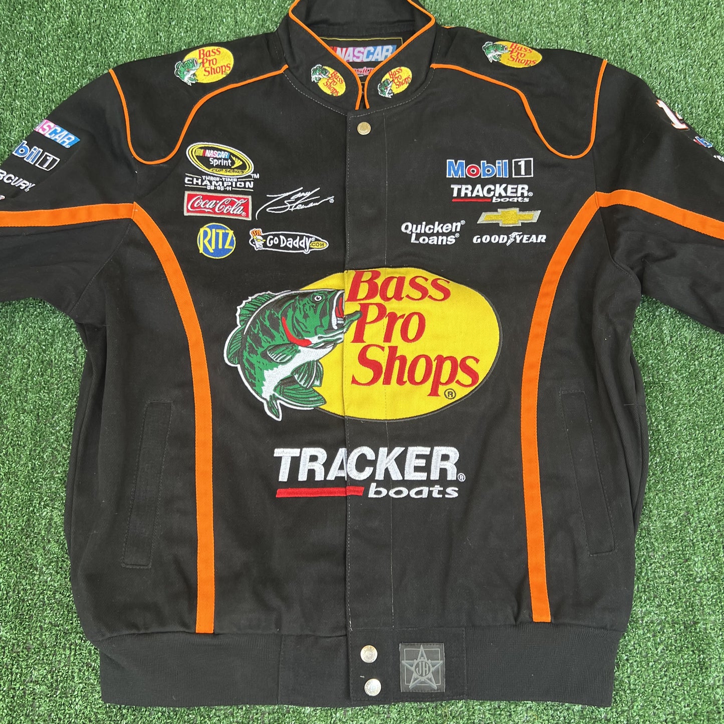 NWT VTG JH Designs Bass Pro Shops NASCAR Jacket Men’s Large – Tony Stewart #14 Black Racing