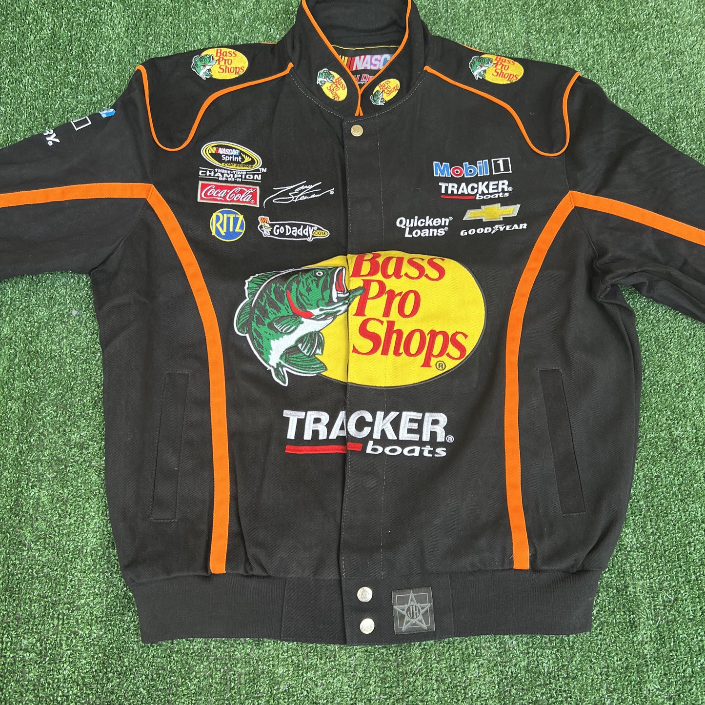 NWT VTG JH Designs Bass Pro Shops NASCAR Jacket Men’s Large – Tony Stewart #14 Black Racing