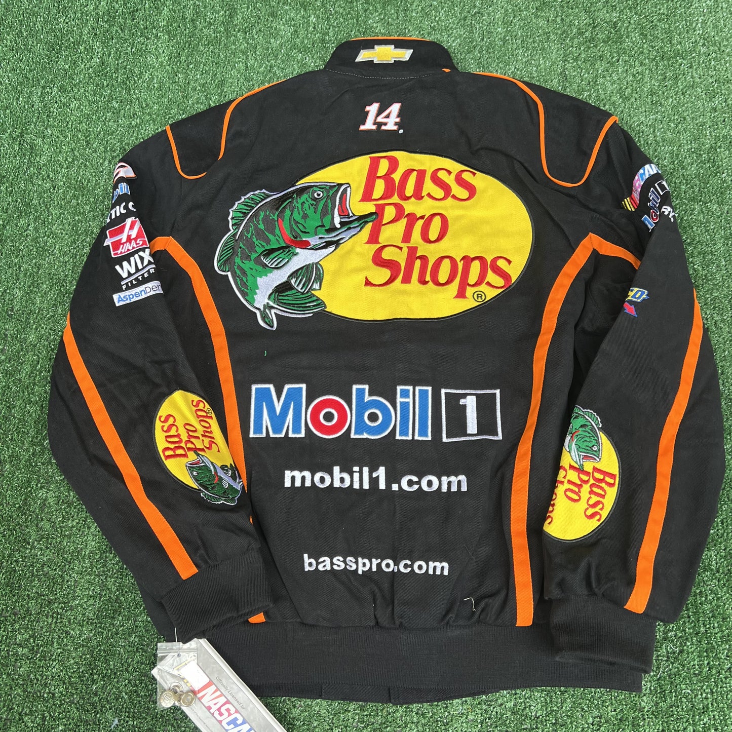 NWT VTG JH Designs Bass Pro Shops NASCAR Jacket Men’s Large – Tony Stewart #14 Black Racing