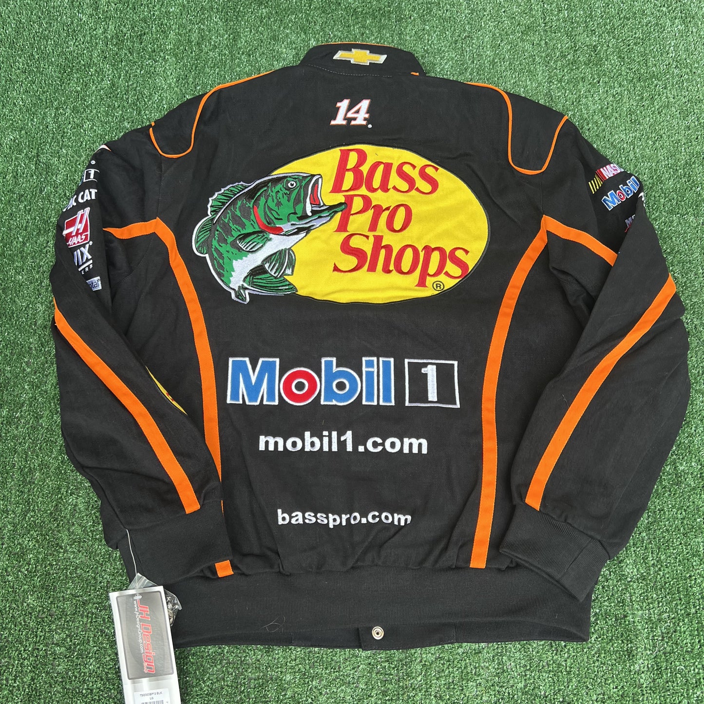 NWT VTG JH Designs Bass Pro Shops NASCAR Jacket Men’s Large – Tony Stewart #14 Black Racing