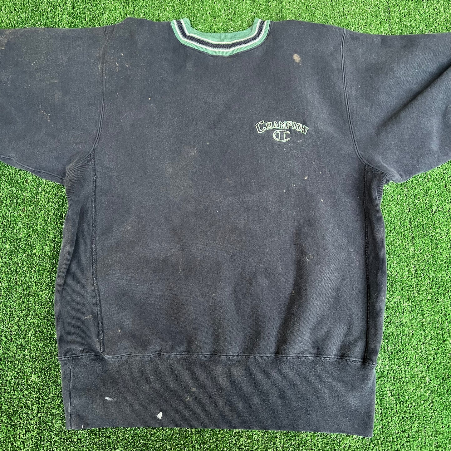 VTG 90s Champion Reverse Weave Navy Blue Green Seattle Crewneck Sweatshirt Large
