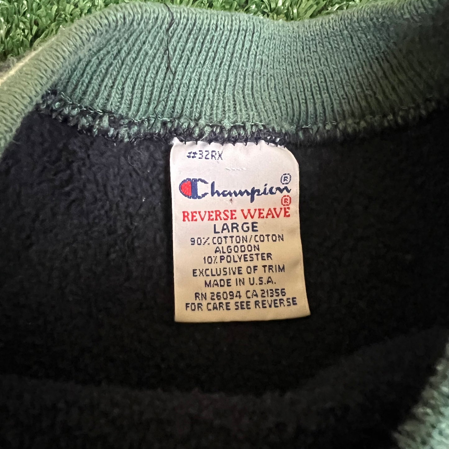VTG 90s Champion Reverse Weave Navy Blue Green Seattle Crewneck Sweatshirt Large