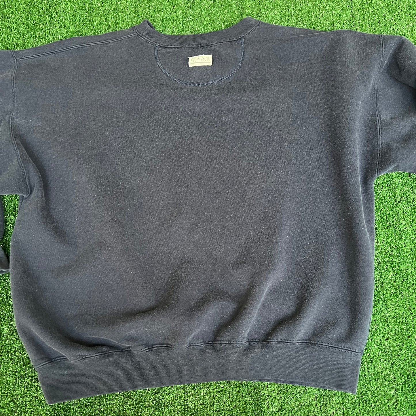 VTG 90s Men's Gear Kansas Jayhawks Kings Of The Court Navy Boxy Sweatshirt Large