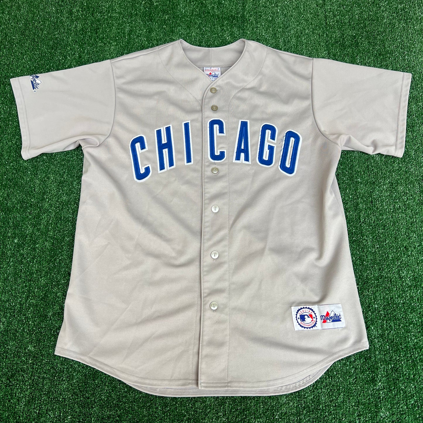 Vintage Y2K Men's MLB Chicago Cubs Gray Spellout Arc Blank Jersey Large Korea
