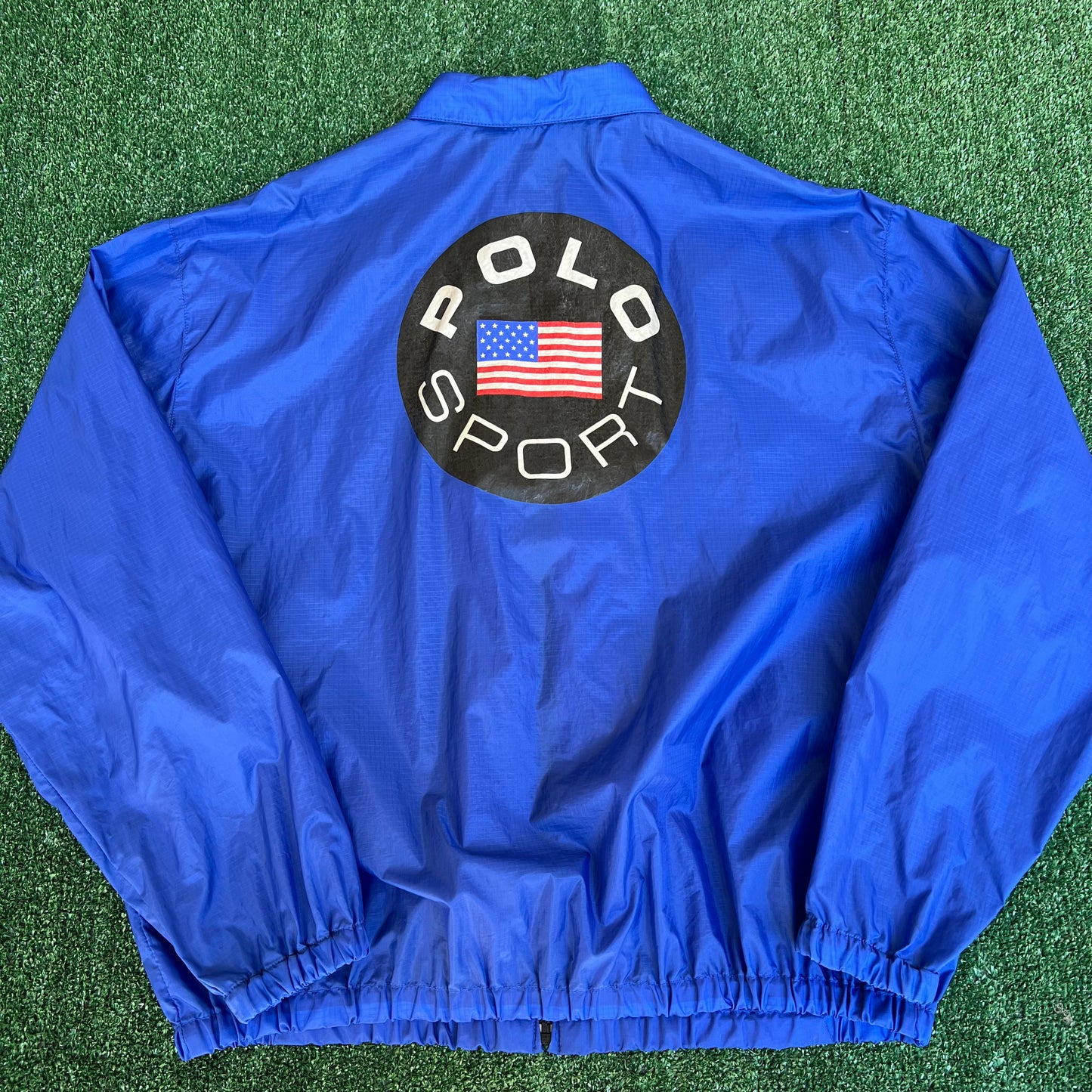 VTG 90s Men's Polo Sport Ralph Lauren American Flag Blue Nylon Windbreaker Large