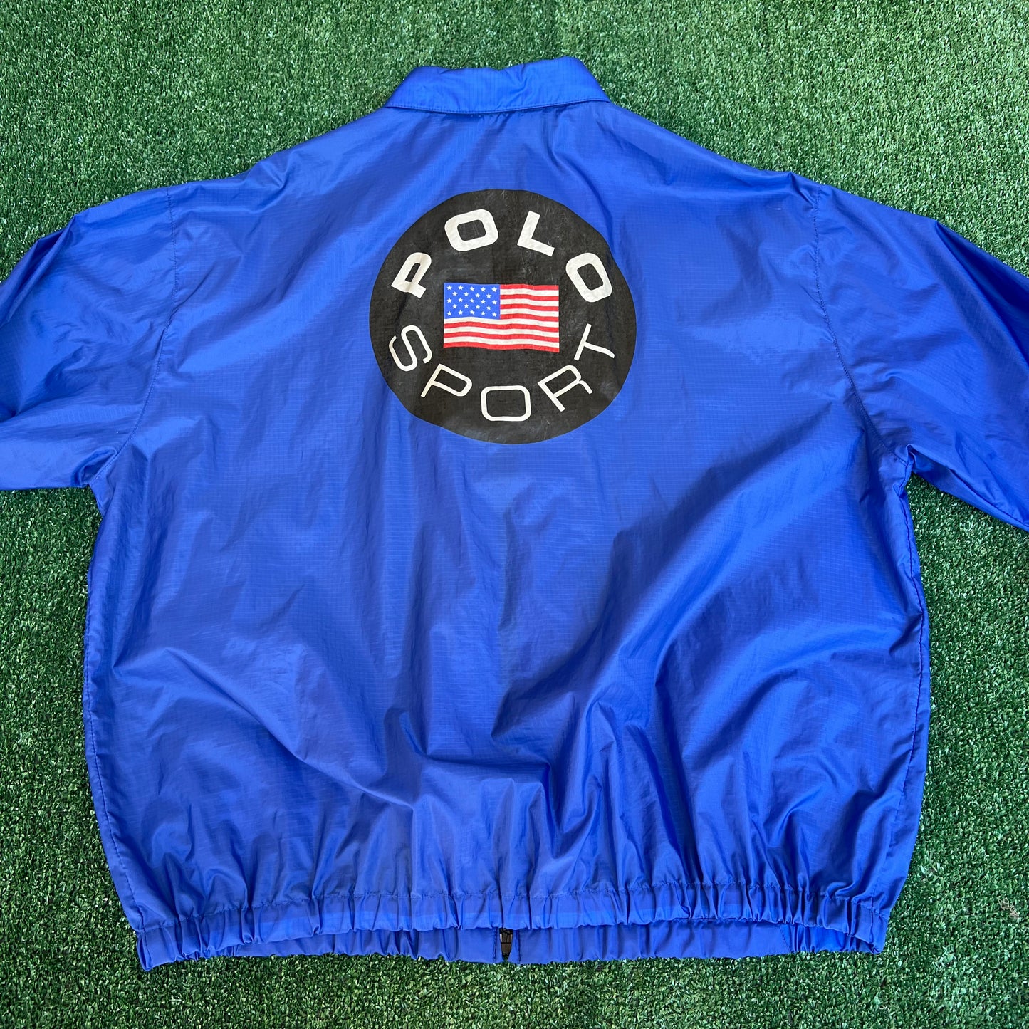 VTG 90s Men's Polo Sport Ralph Lauren American Flag Blue Nylon Windbreaker Large