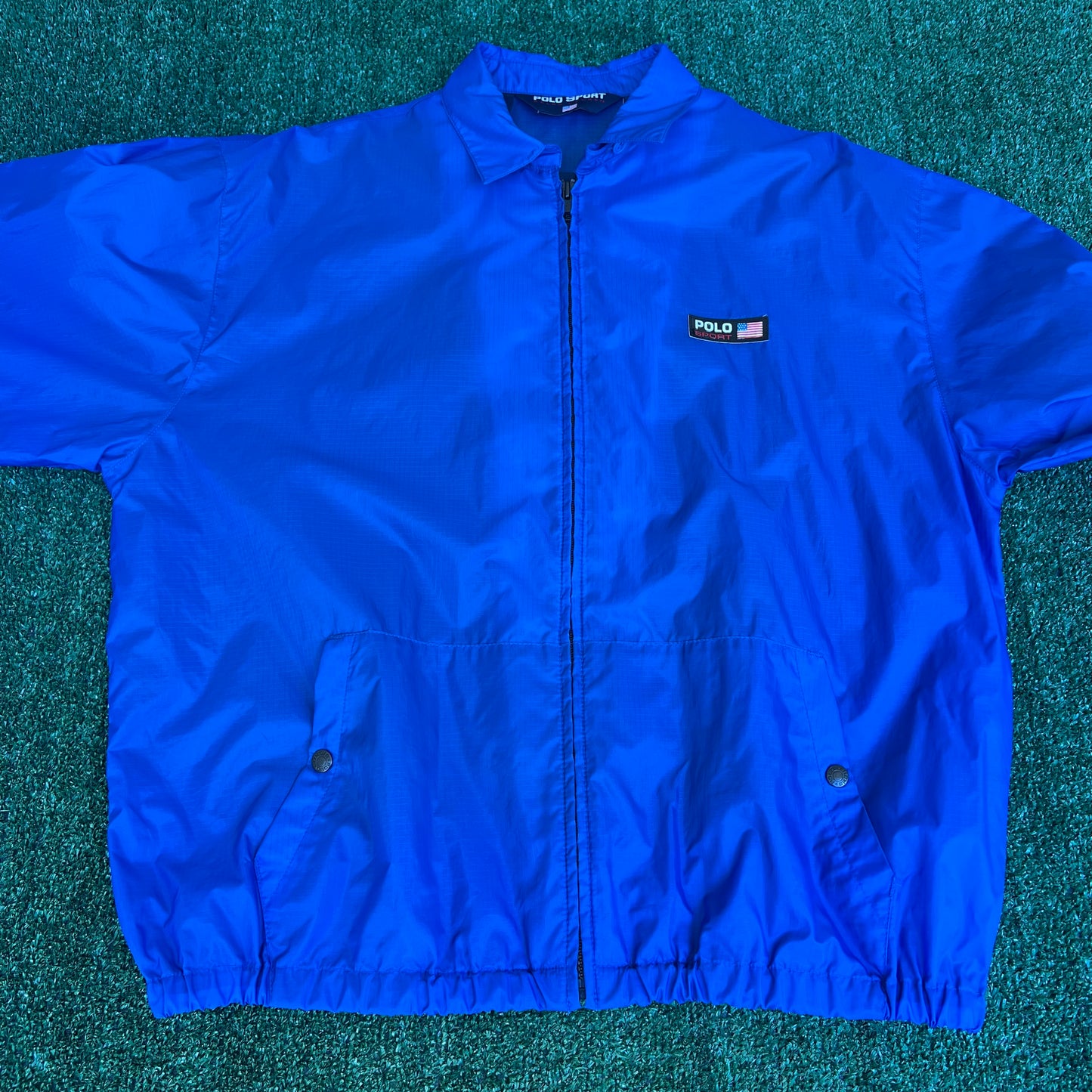 VTG 90s Men's Polo Sport Ralph Lauren American Flag Blue Nylon Windbreaker Large