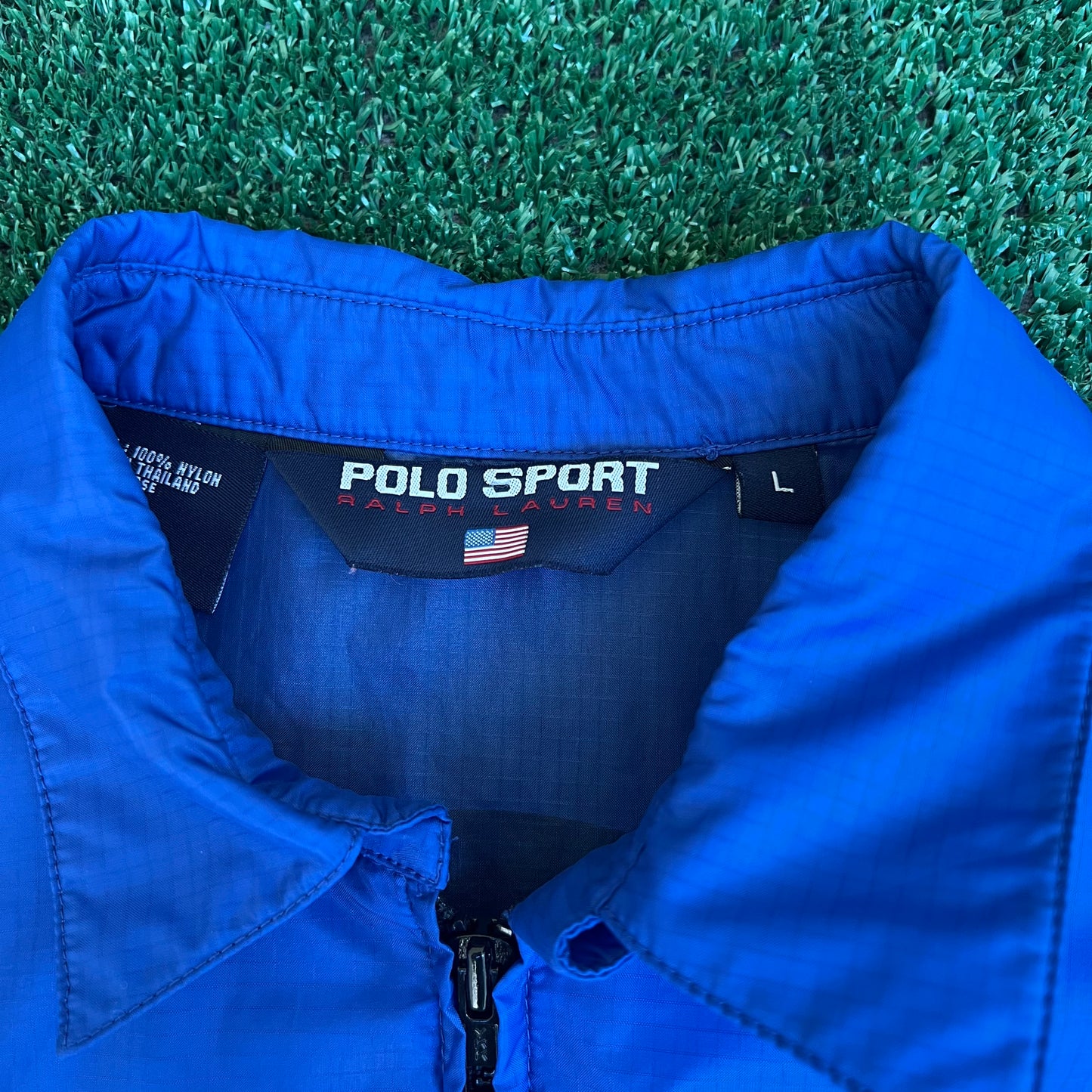 VTG 90s Men's Polo Sport Ralph Lauren American Flag Blue Nylon Windbreaker Large