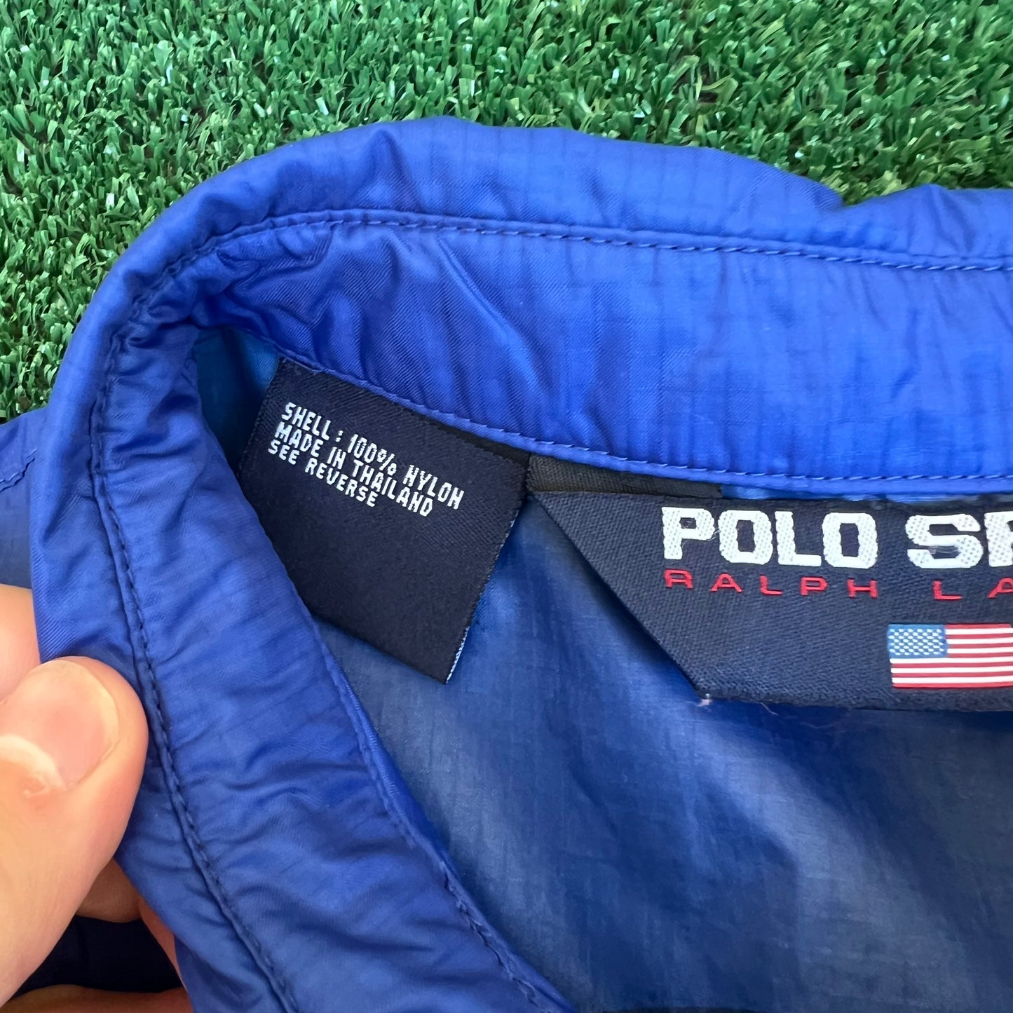 VTG 90s Men's Polo Sport Ralph Lauren American Flag Blue Nylon Windbreaker Large