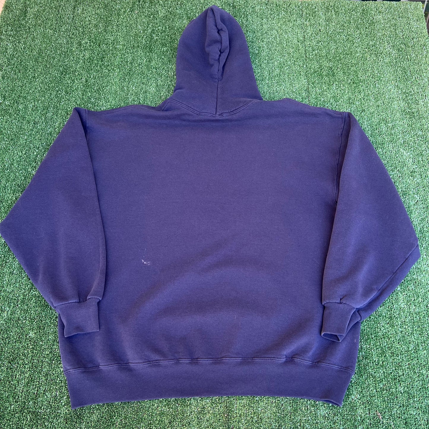 Vintage 90s Men Russell Athletic Navy Blue Boxy Hoodie 2XL Mexico 26x28.5" Kanye