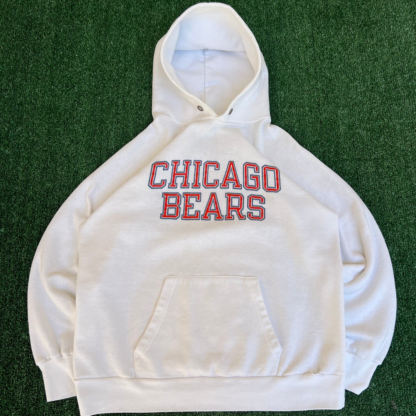 Vintage 80s Men's Champion NFL Chicago Bears White Raglan Cut Hoodie XL USA Made