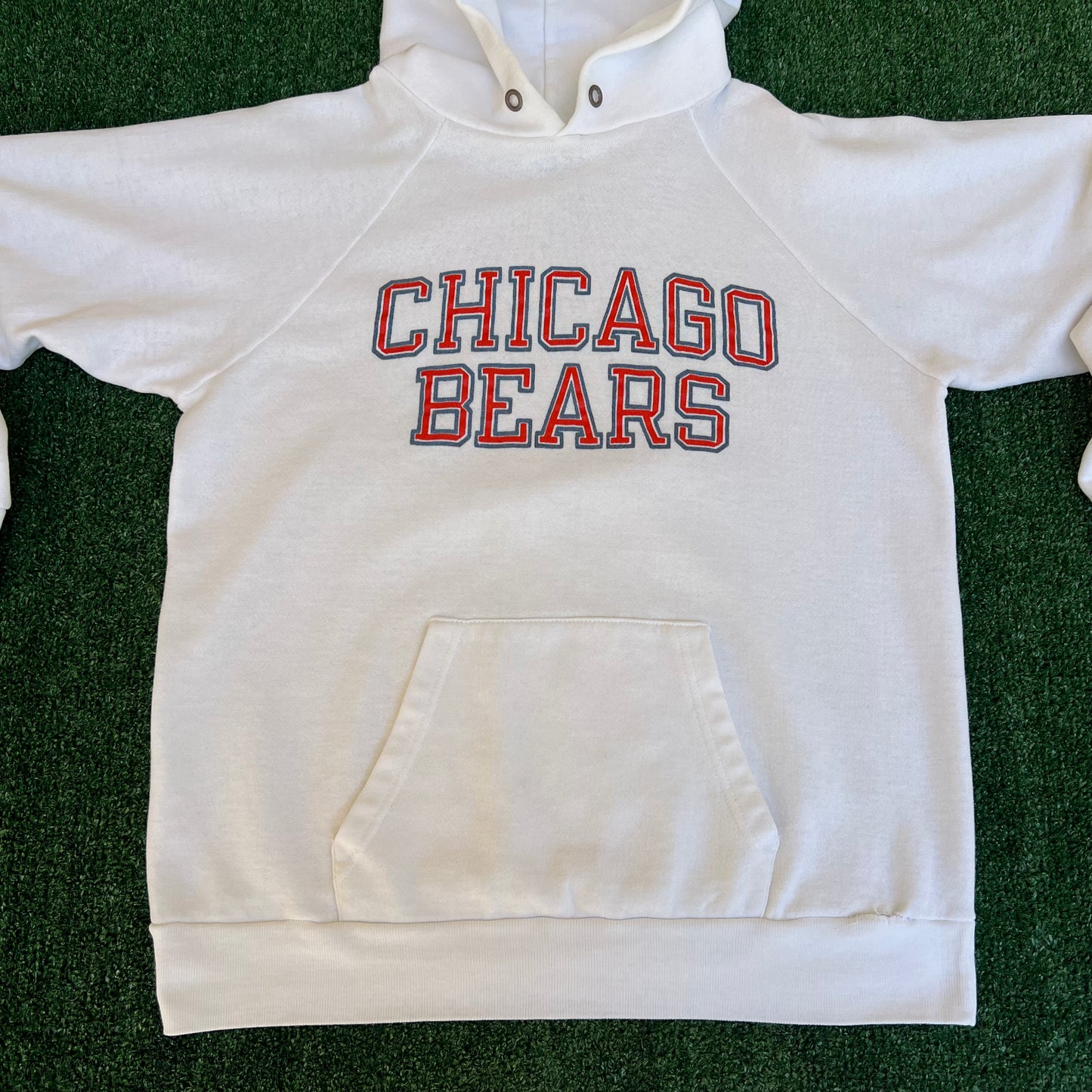 Vintage 80s Men's Champion NFL Chicago Bears White Raglan Cut Hoodie XL USA Made