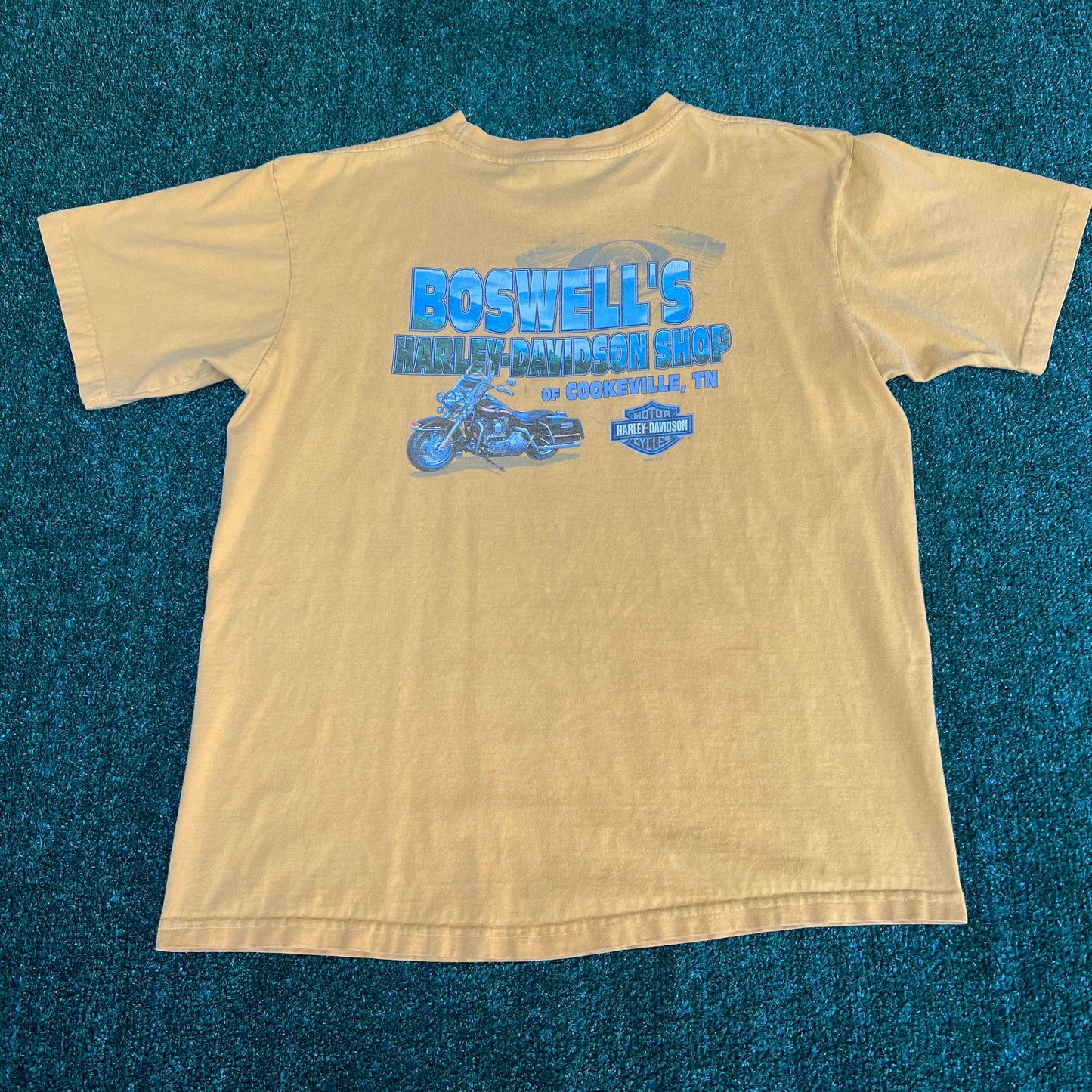 Vintage Y2K Men's Harley Davidson Flaming Ace Tribal Yellow T-Shirt XL USA