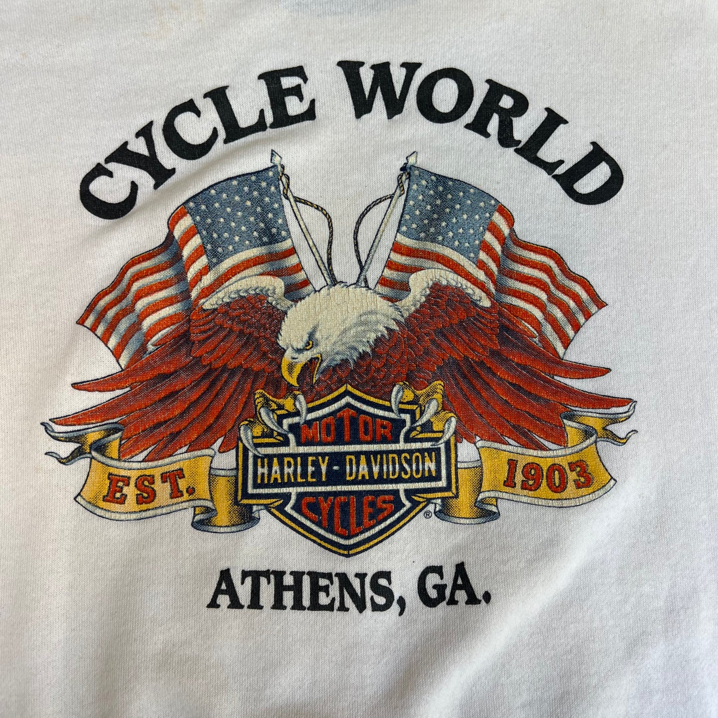 VTG 90s 3D Emblem Harley-Davidson Eagle White Stained Crewneck Sweatshirt Large