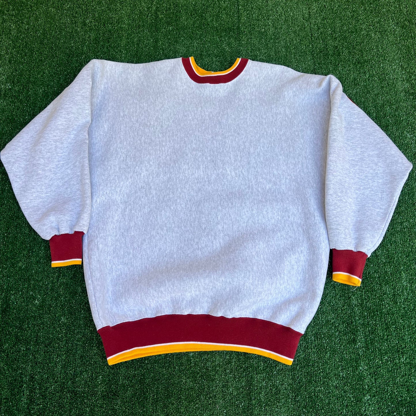 Vintage 90s Men's Legends Athletics Gray AOP Spellout Crewneck Sweatshirt Large