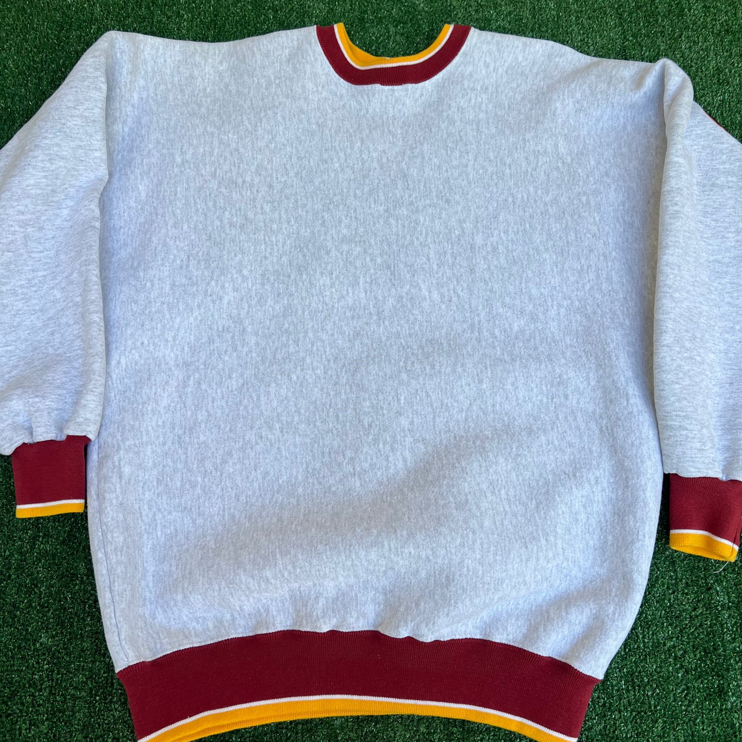 Vintage 90s Men's Legends Athletics Gray AOP Spellout Crewneck Sweatshirt Large