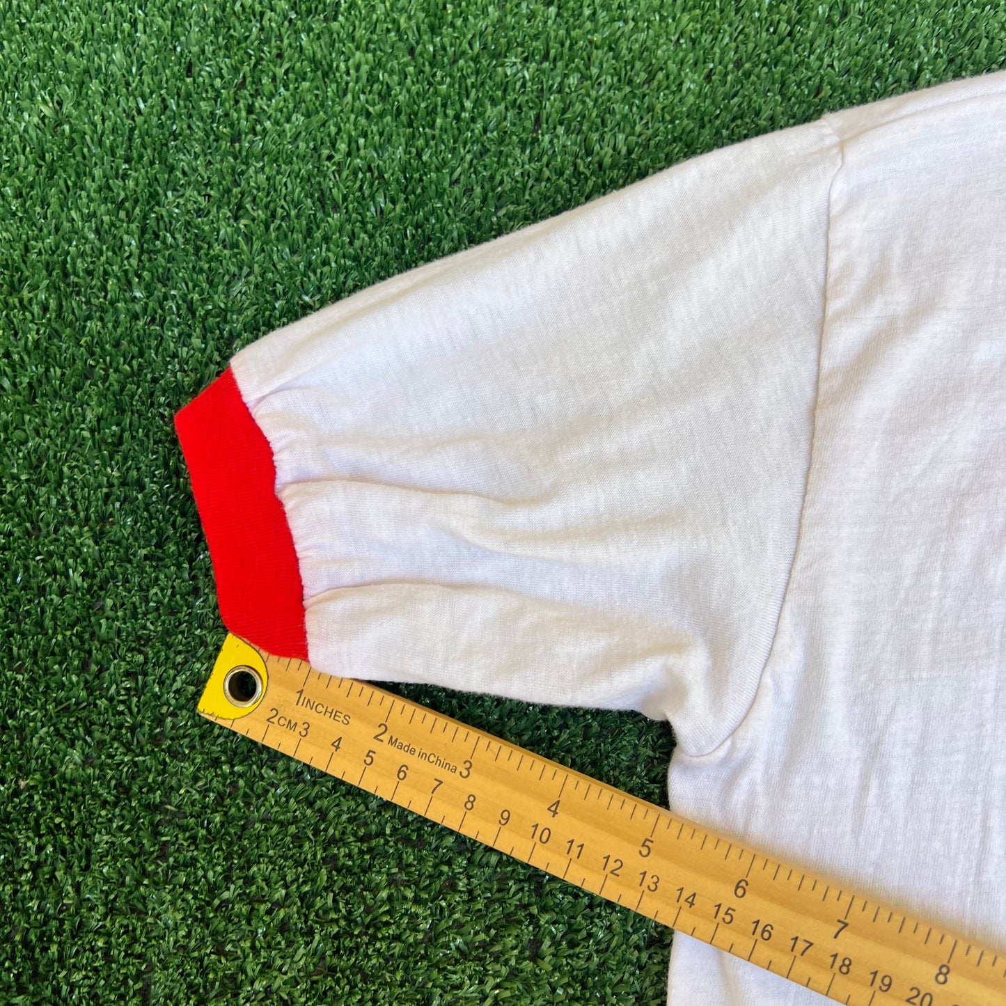 VTG 80s Men's Stedman Dr. J's Prescription Works White Red Ringer T-Shirt Small