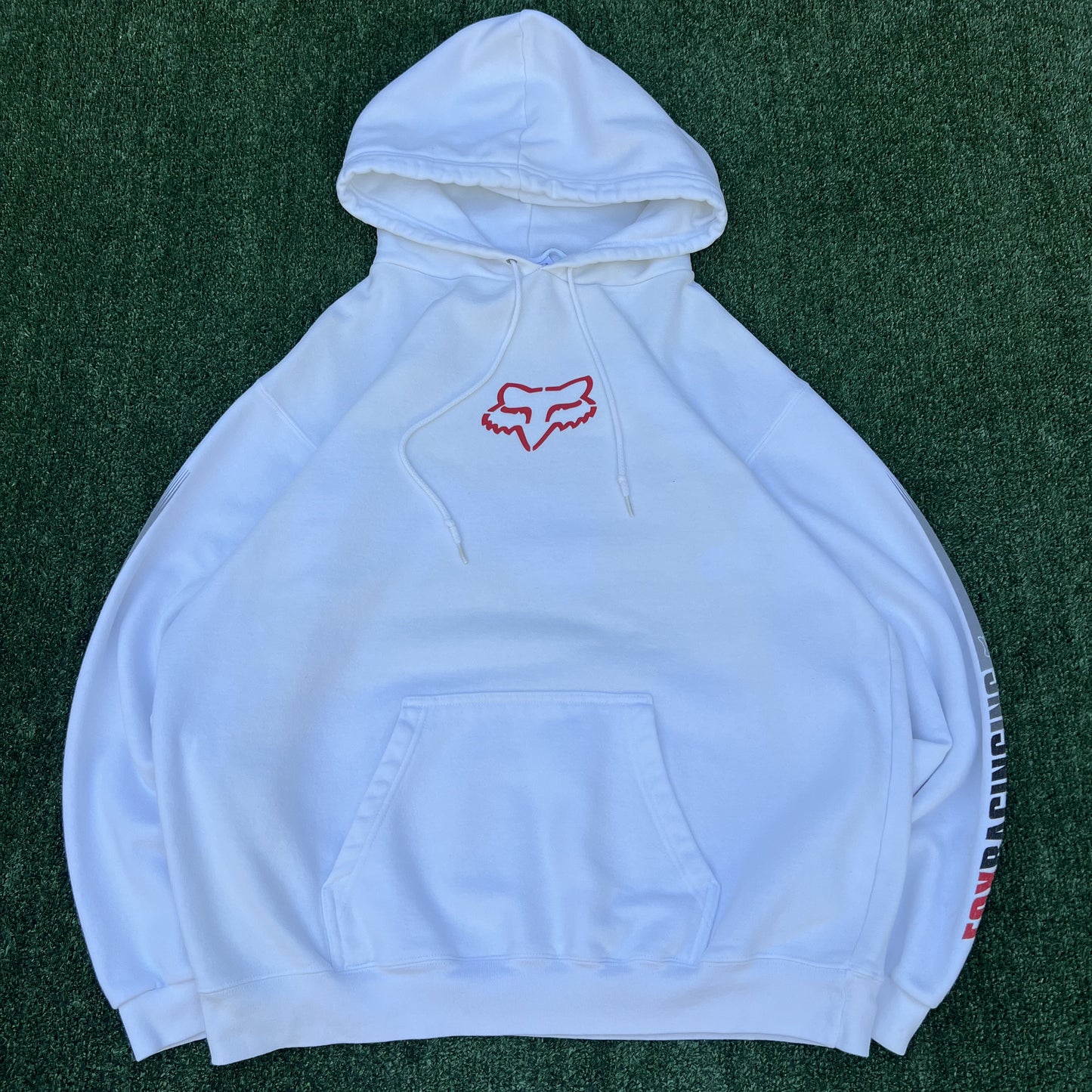 Vintage Fox Racing Hoodie Mens Large White Boxy Motocross Travis Scott Y2K 00s