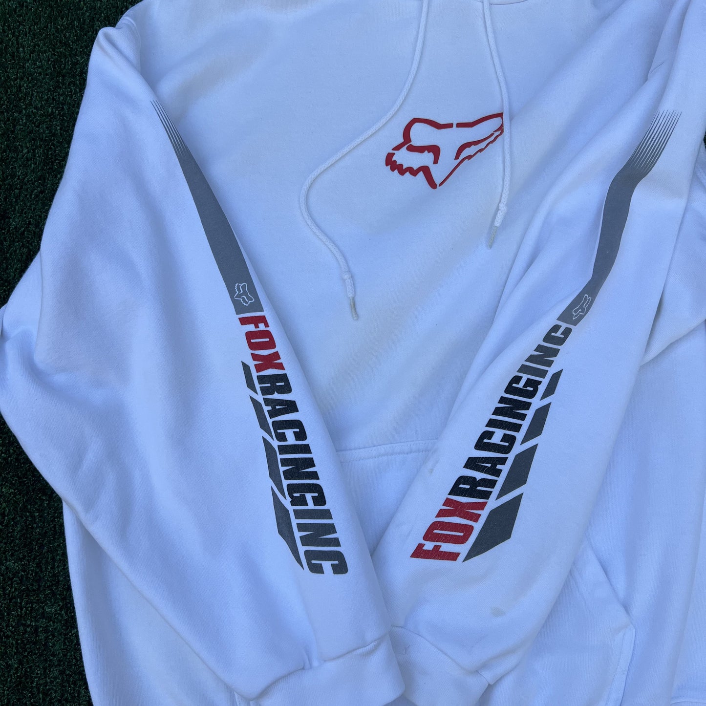 Vintage Fox Racing Hoodie Mens Large White Boxy Motocross Travis Scott Y2K 00s