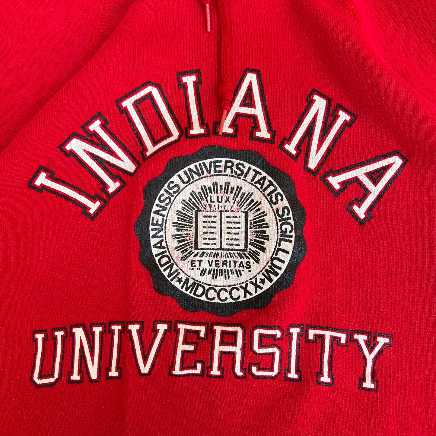 Vintage 70s 80s Men's Indiana Hoosiers IU Raglan Boxy Red Hoodie Large USA