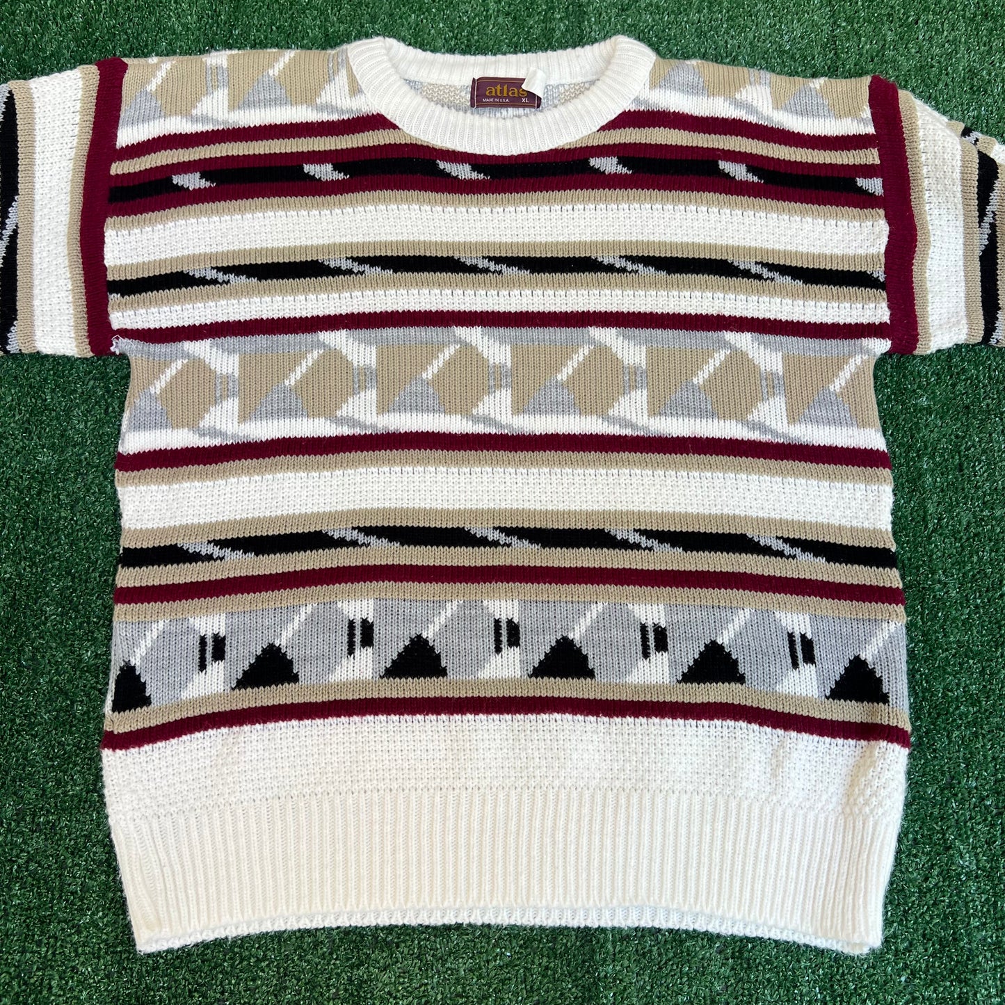VTG 90s Men's Atlas 3D Knit White Garnet Gold FSU Coogi Grandpa Style Sweater XL