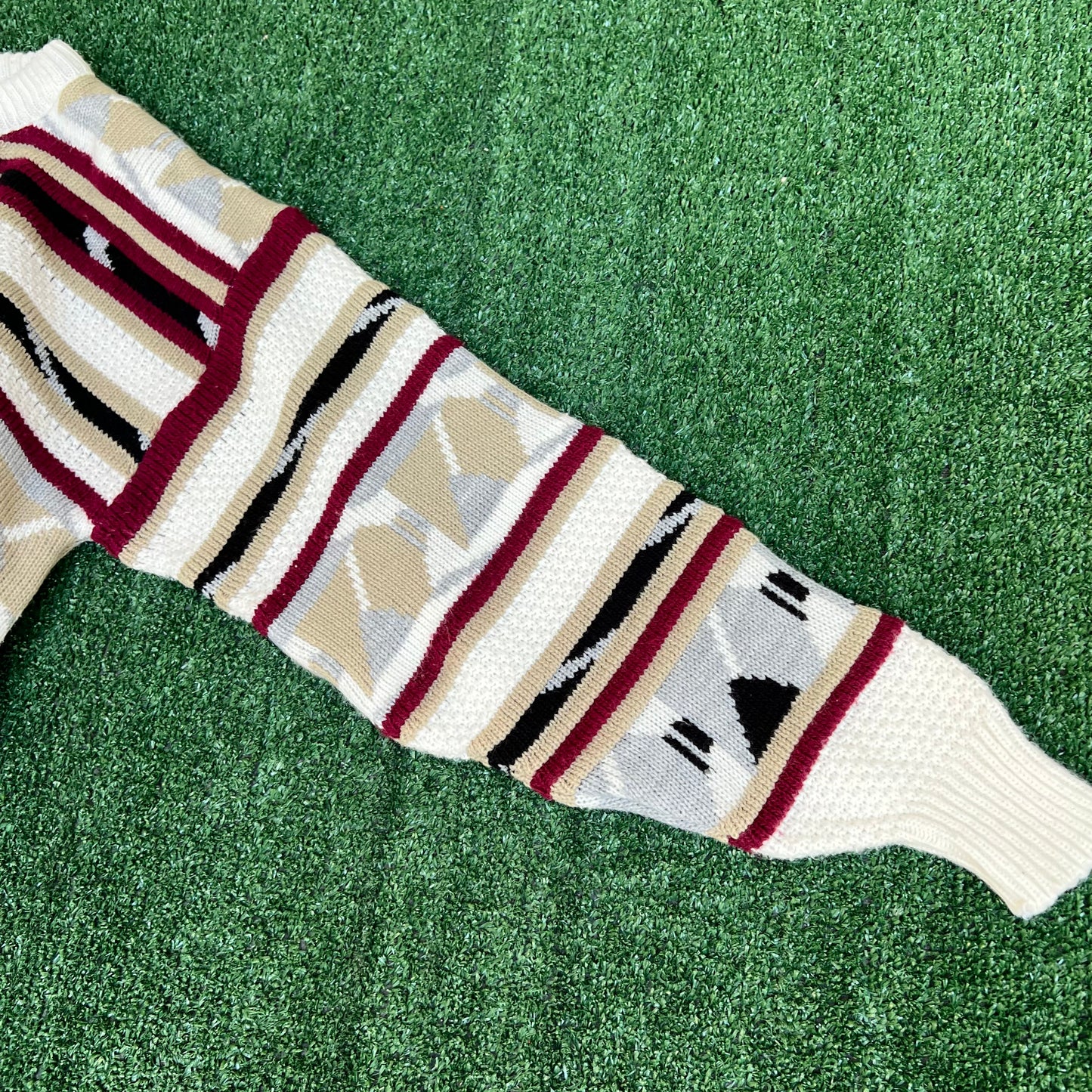 VTG 90s Men's Atlas 3D Knit White Garnet Gold FSU Coogi Grandpa Style Sweater XL