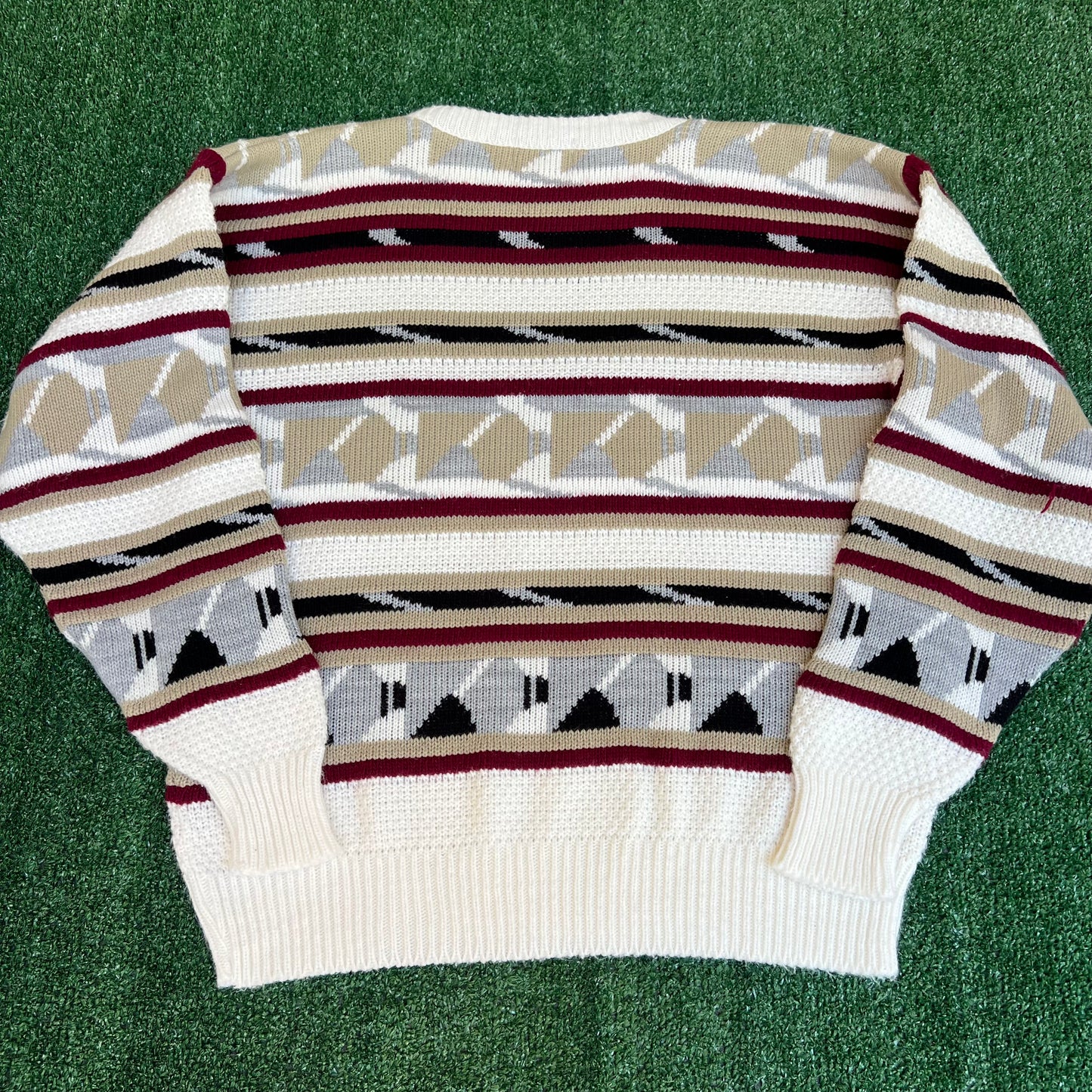 VTG 90s Men's Atlas 3D Knit White Garnet Gold FSU Coogi Grandpa Style Sweater XL